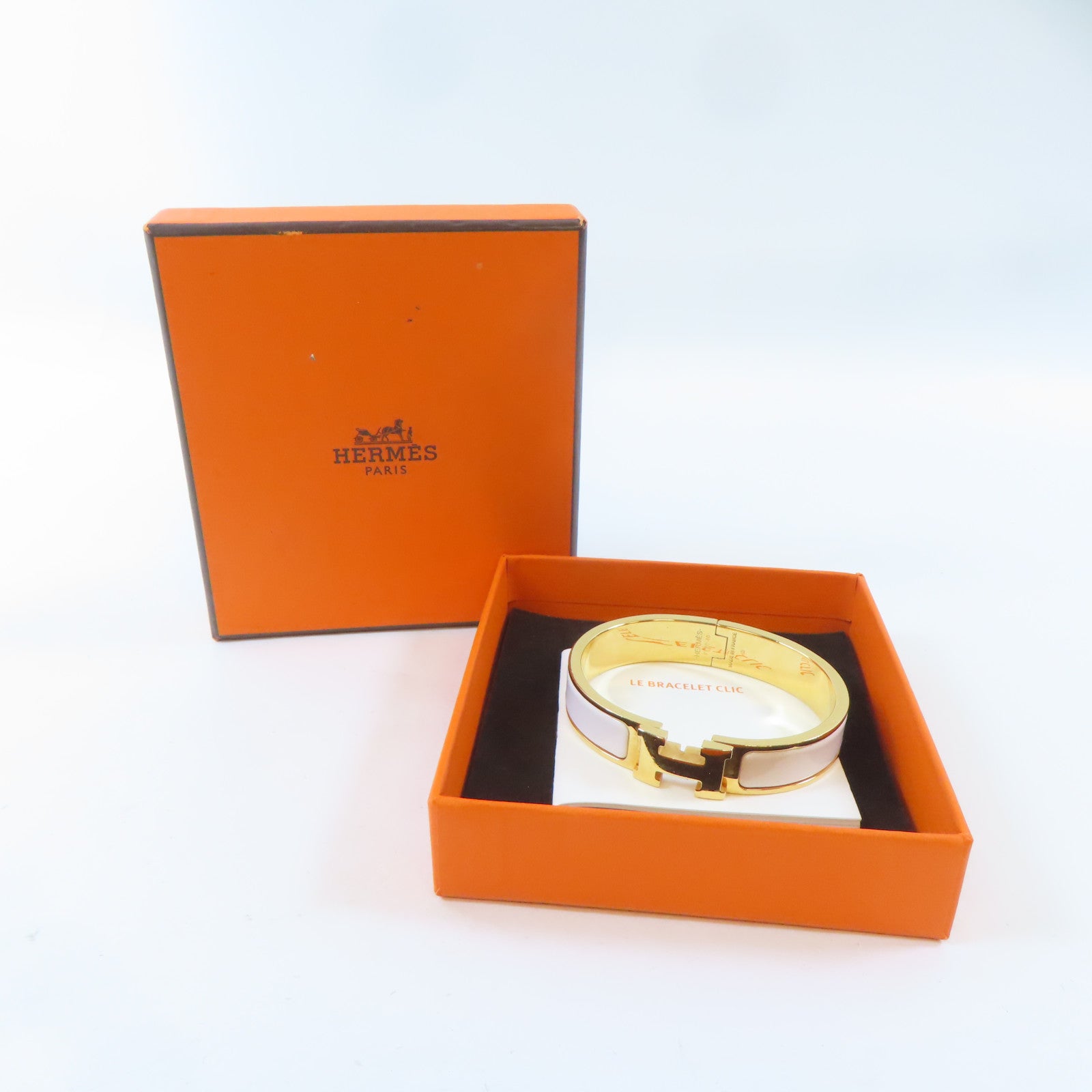 HERMES 金屬Clic H手鐲金色/白色#16cm