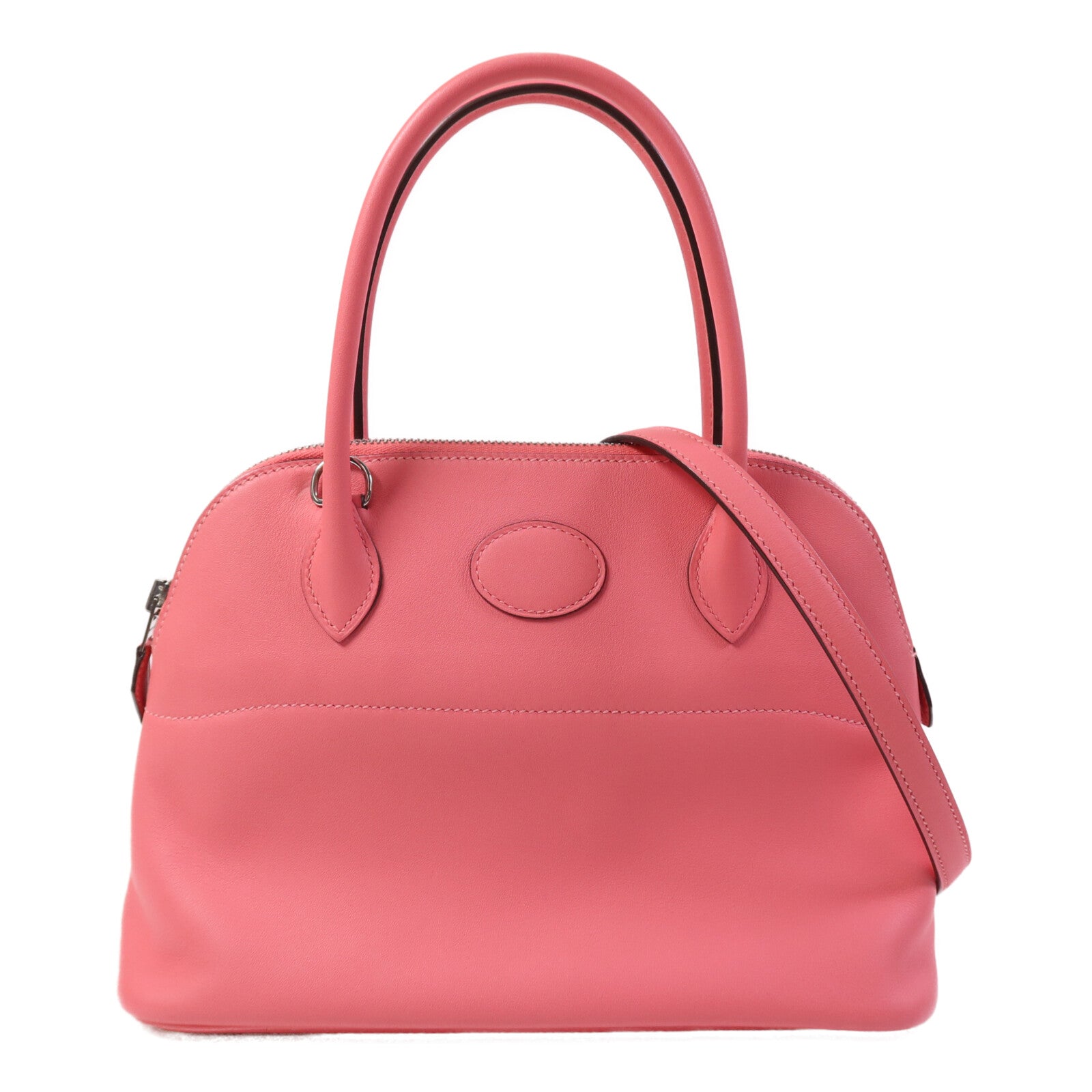 HERMES Swift皮革Bolide 27銀扣手挽肩背兩用袋Rose Azalee