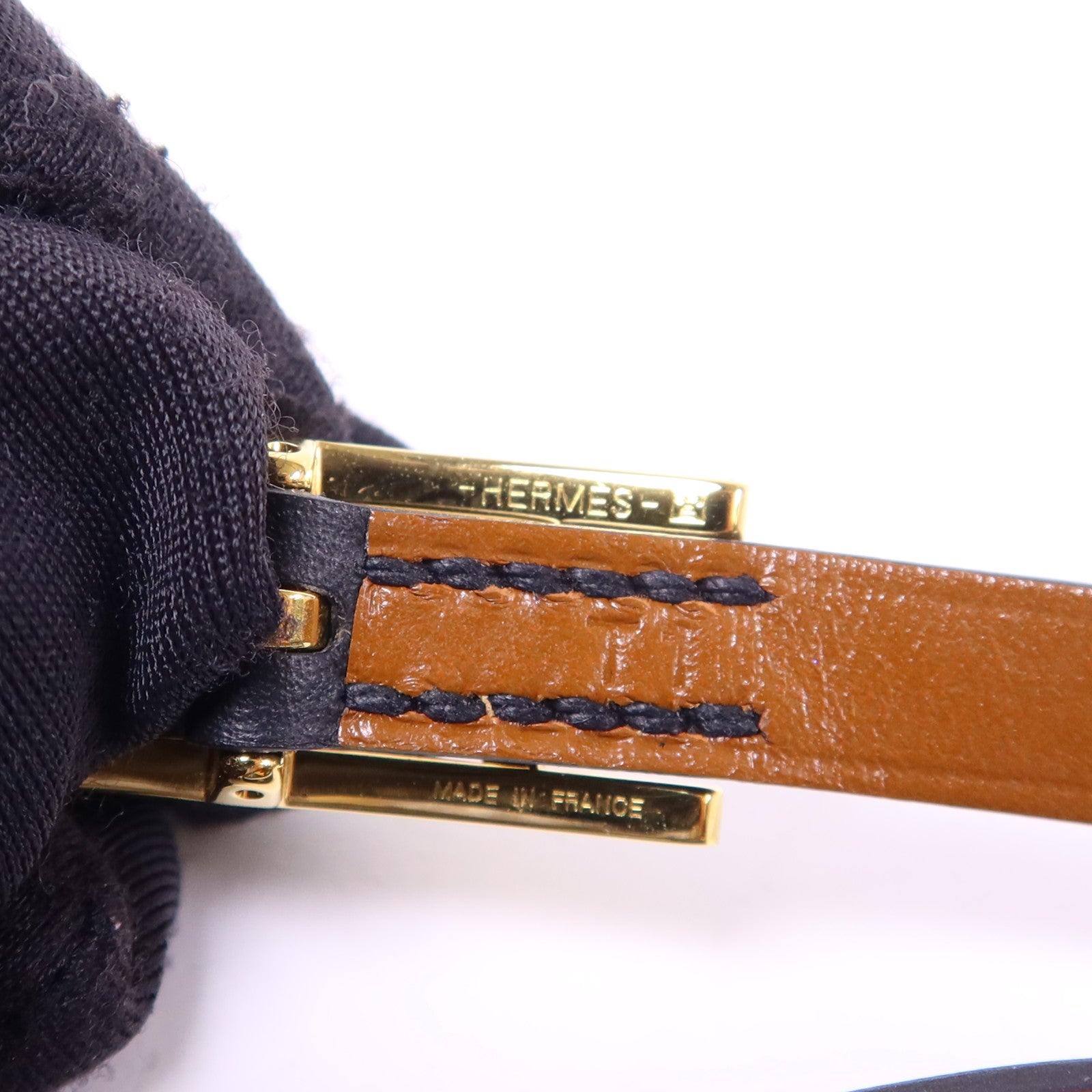 HERMES Swift皮革Behapi Double Tour金扣手鐲Noir