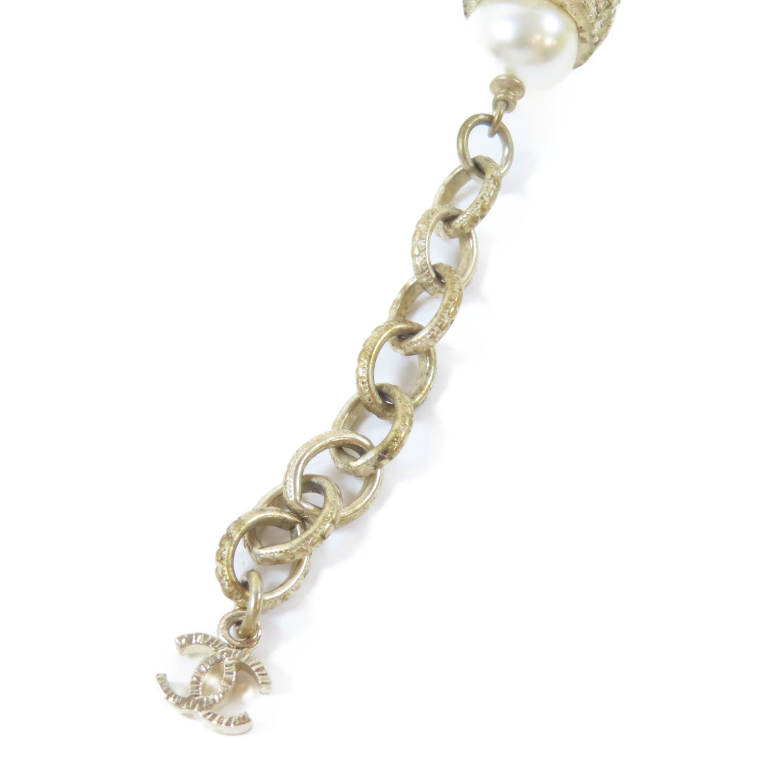 CHANEL PVC/金屬Twist Pearl Choker項鍊白色