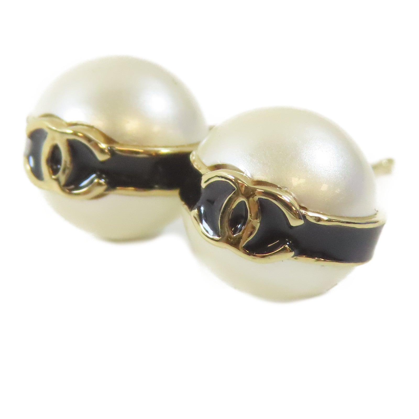 CHANEL 金屬/PVC Pierced Earring耳環黑色/白色