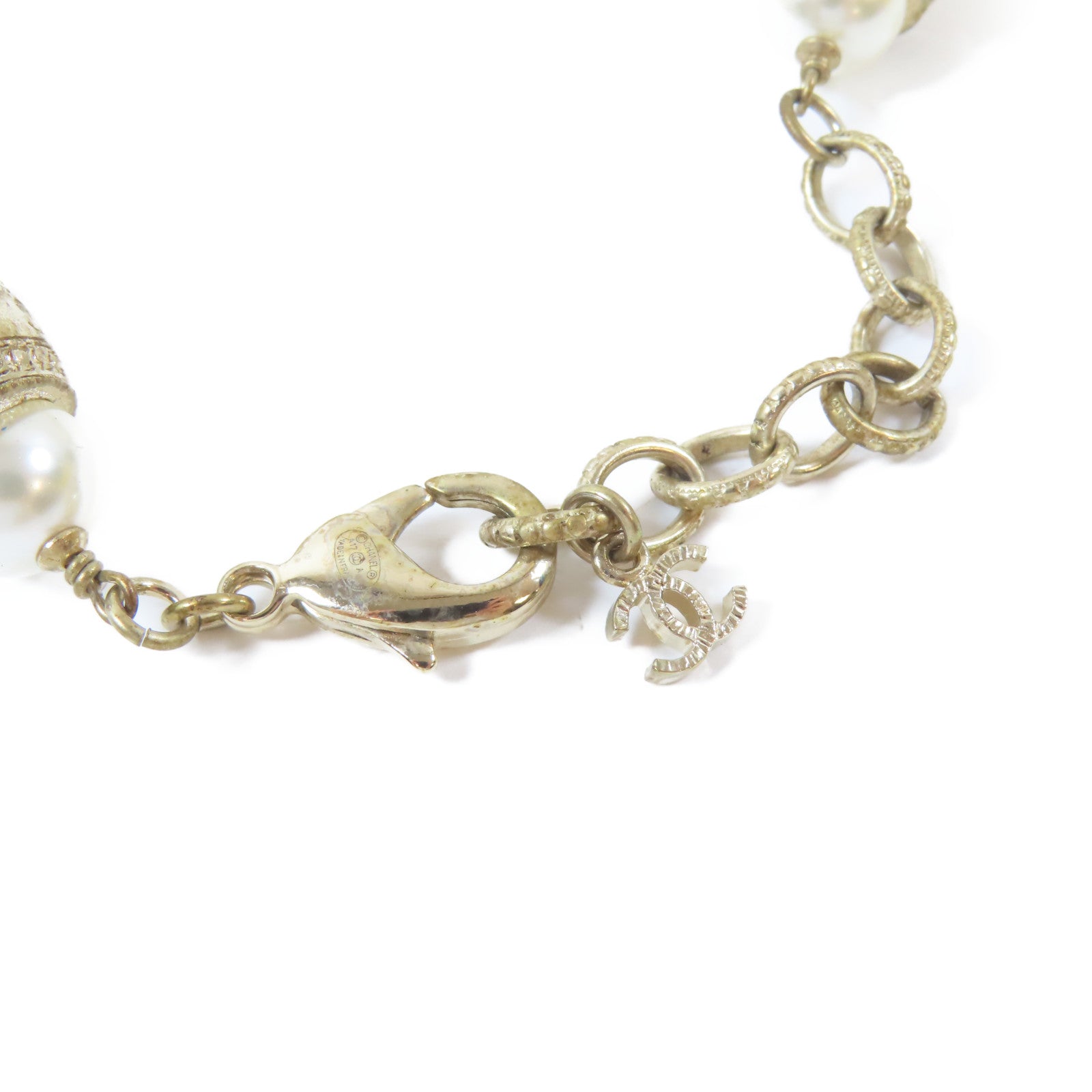 CHANEL PVC/金屬Twist Pearl Choker項鍊白色