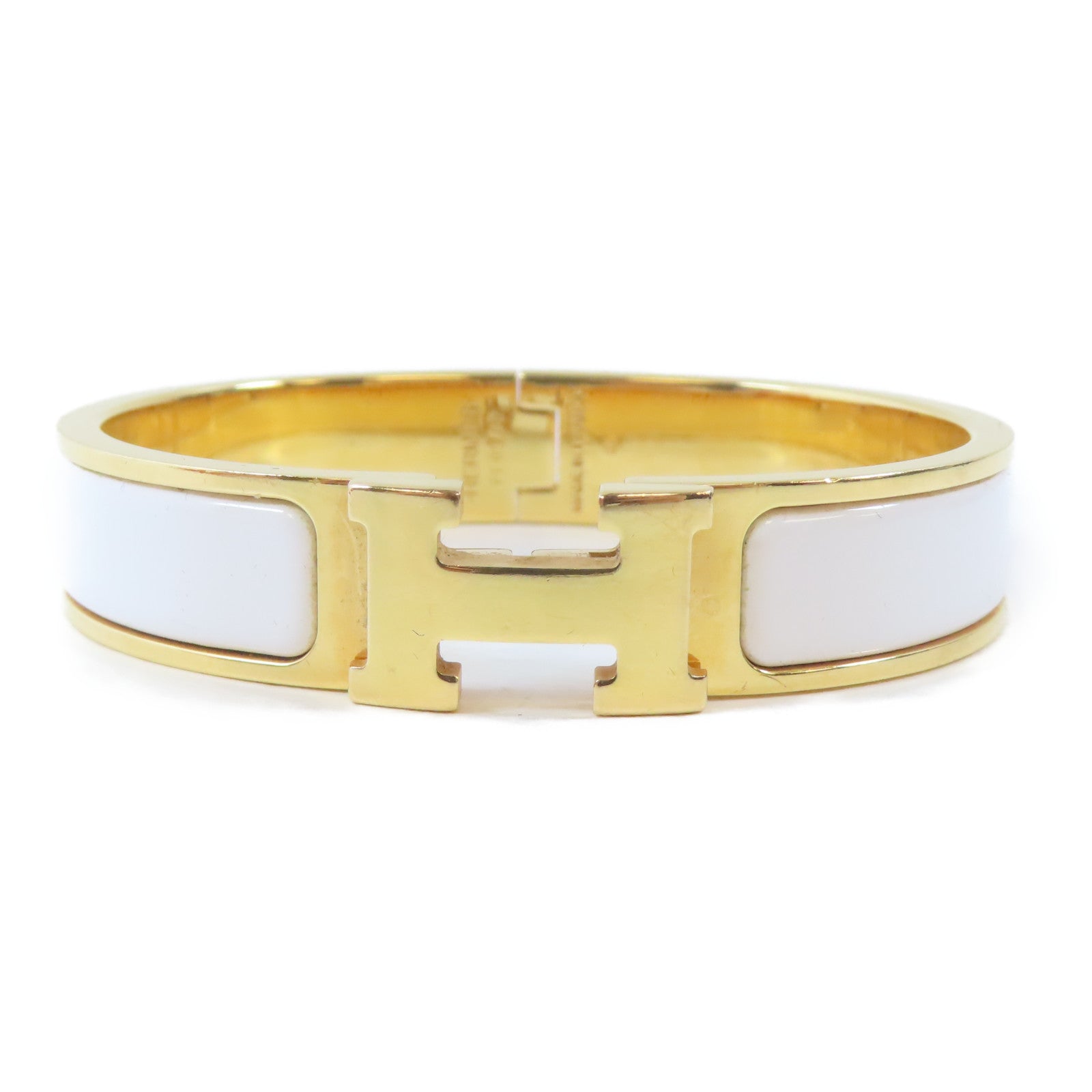 HERMES 金屬Clic H手鐲金色/白色#16cm