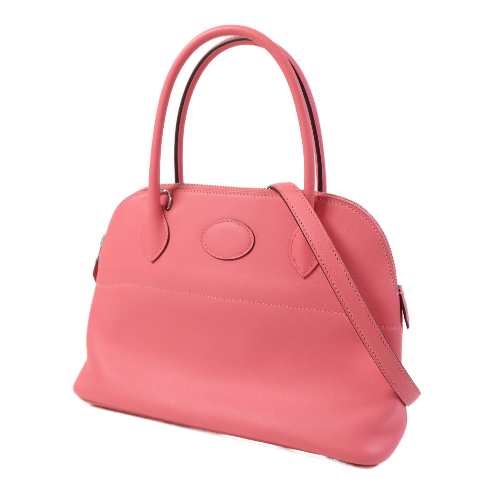 HERMES Swift皮革Bolide 27銀扣手挽肩背兩用袋Rose Azalee
