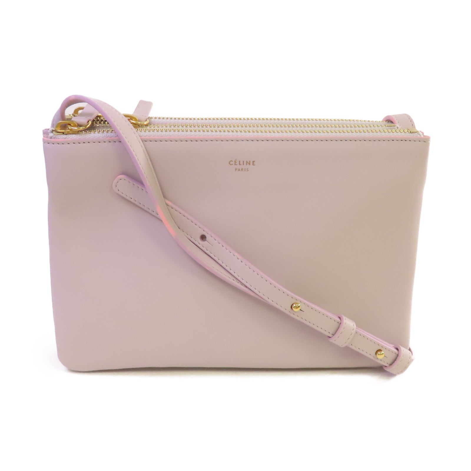 CELINE 牛皮皮革Trio Shoulder Bag金扣肩背袋淺紫色