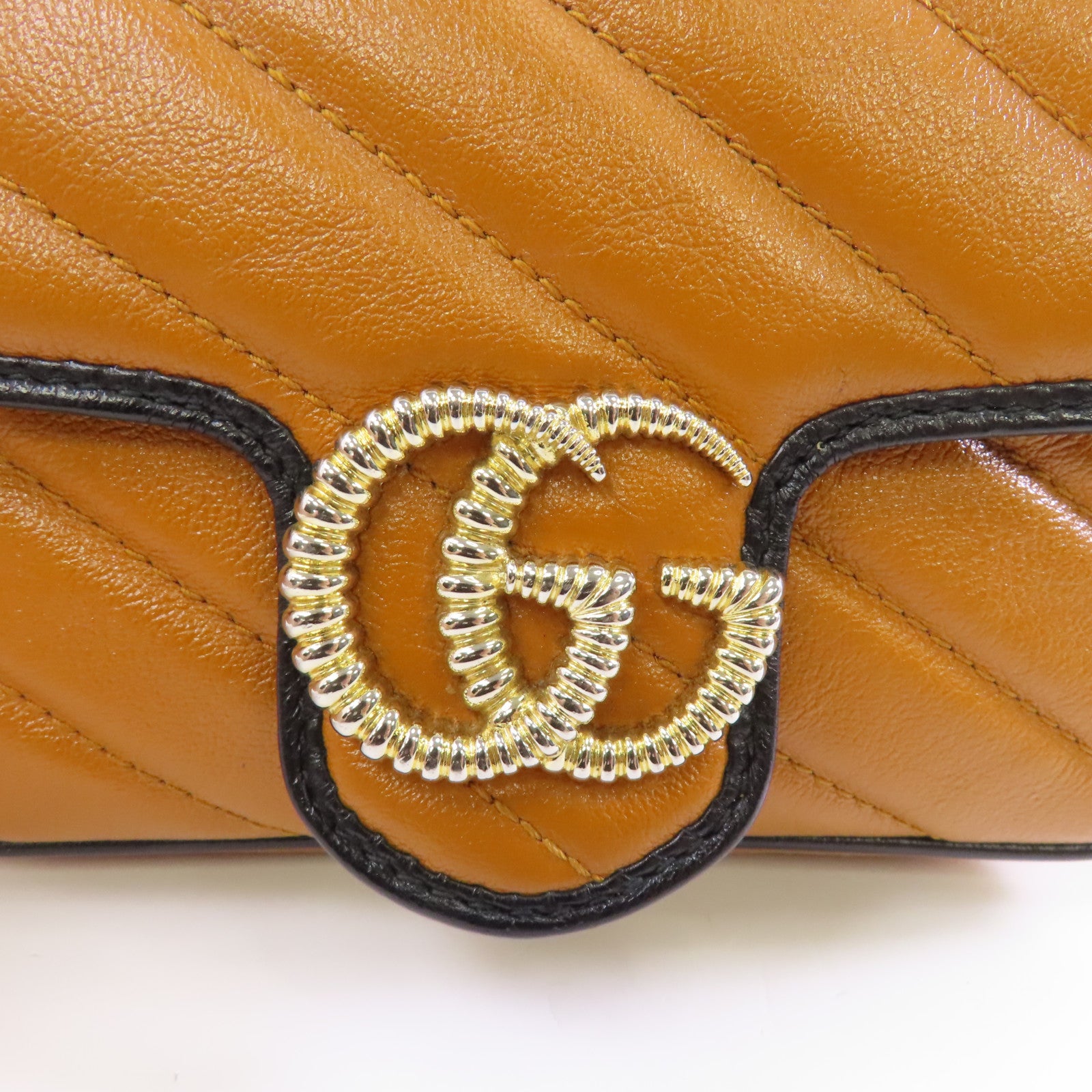 GUCCI 【激減優惠】牛皮皮革GG Marmont金扣鏈帶肩背袋棕色