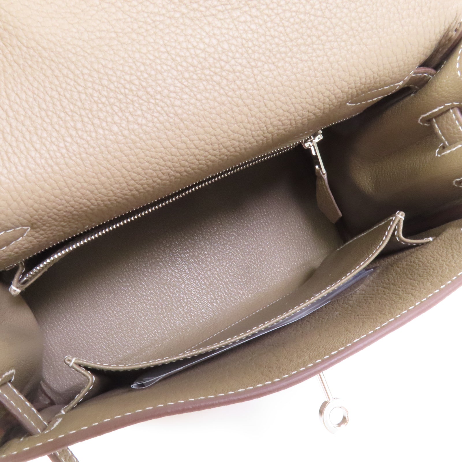 HERMES Togo皮革Kelly 25銀扣手挽肩背兩用袋Etoupe