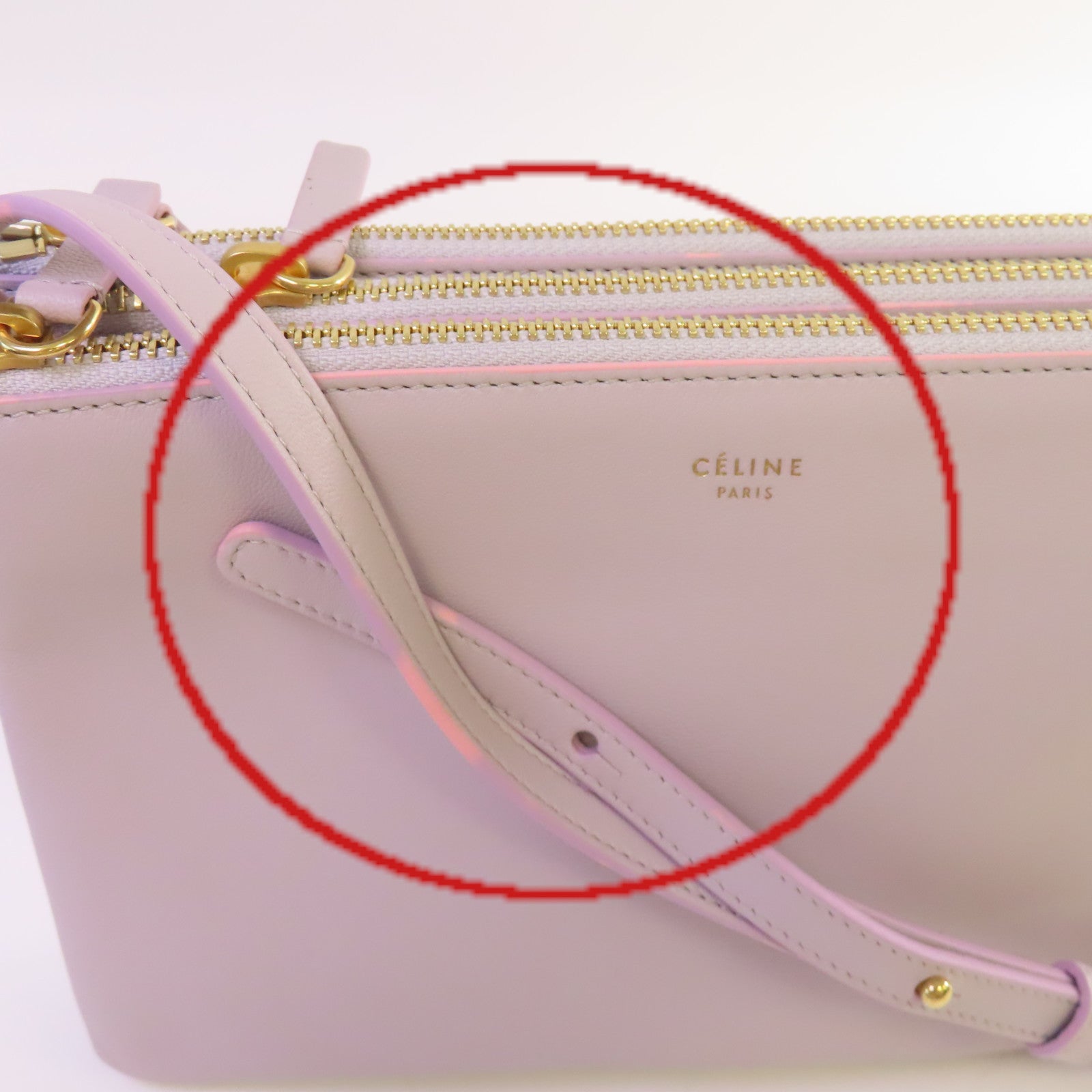 CELINE 牛皮皮革Trio Shoulder Bag金扣肩背袋淺紫色