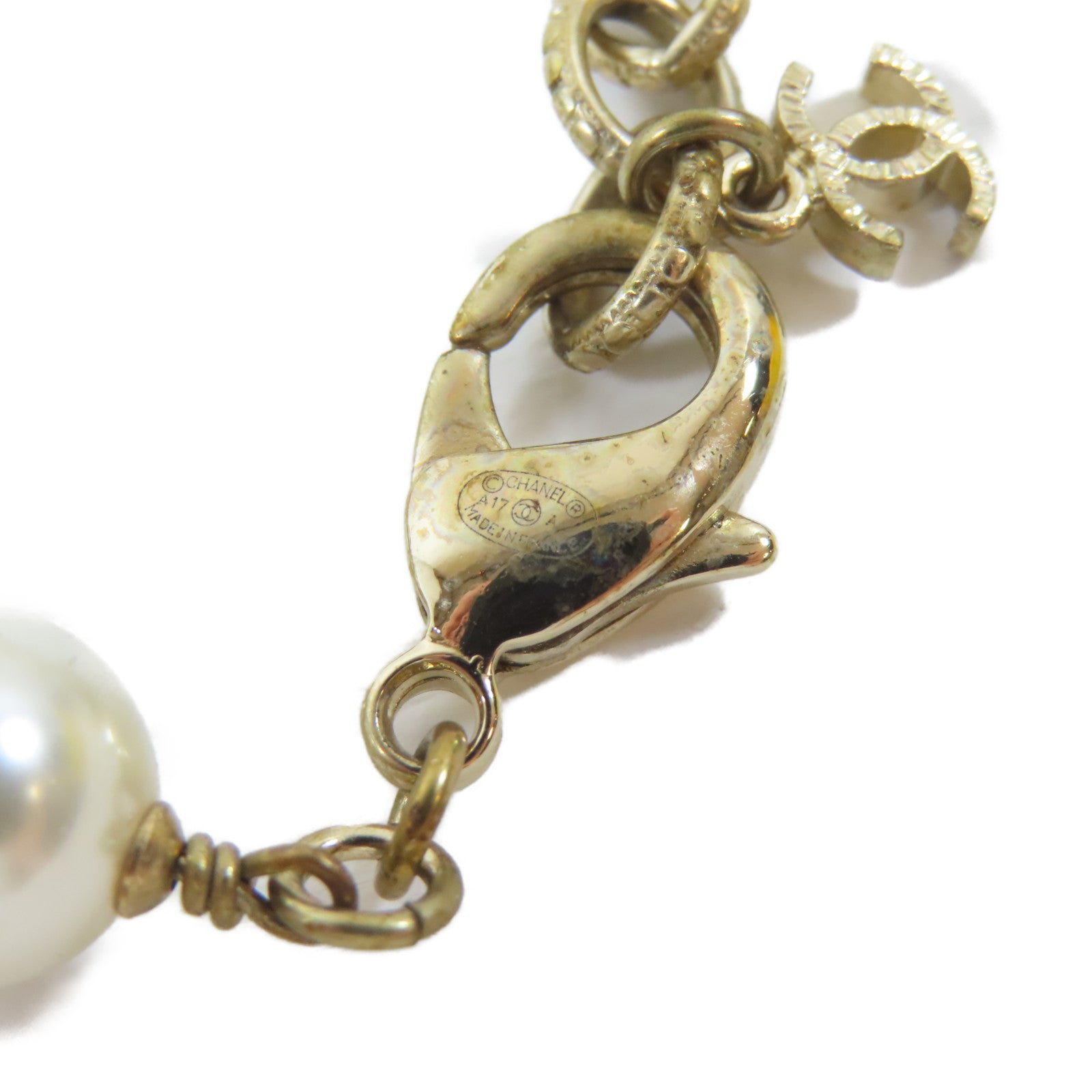 CHANEL PVC/金屬Twist Pearl Choker項鍊白色