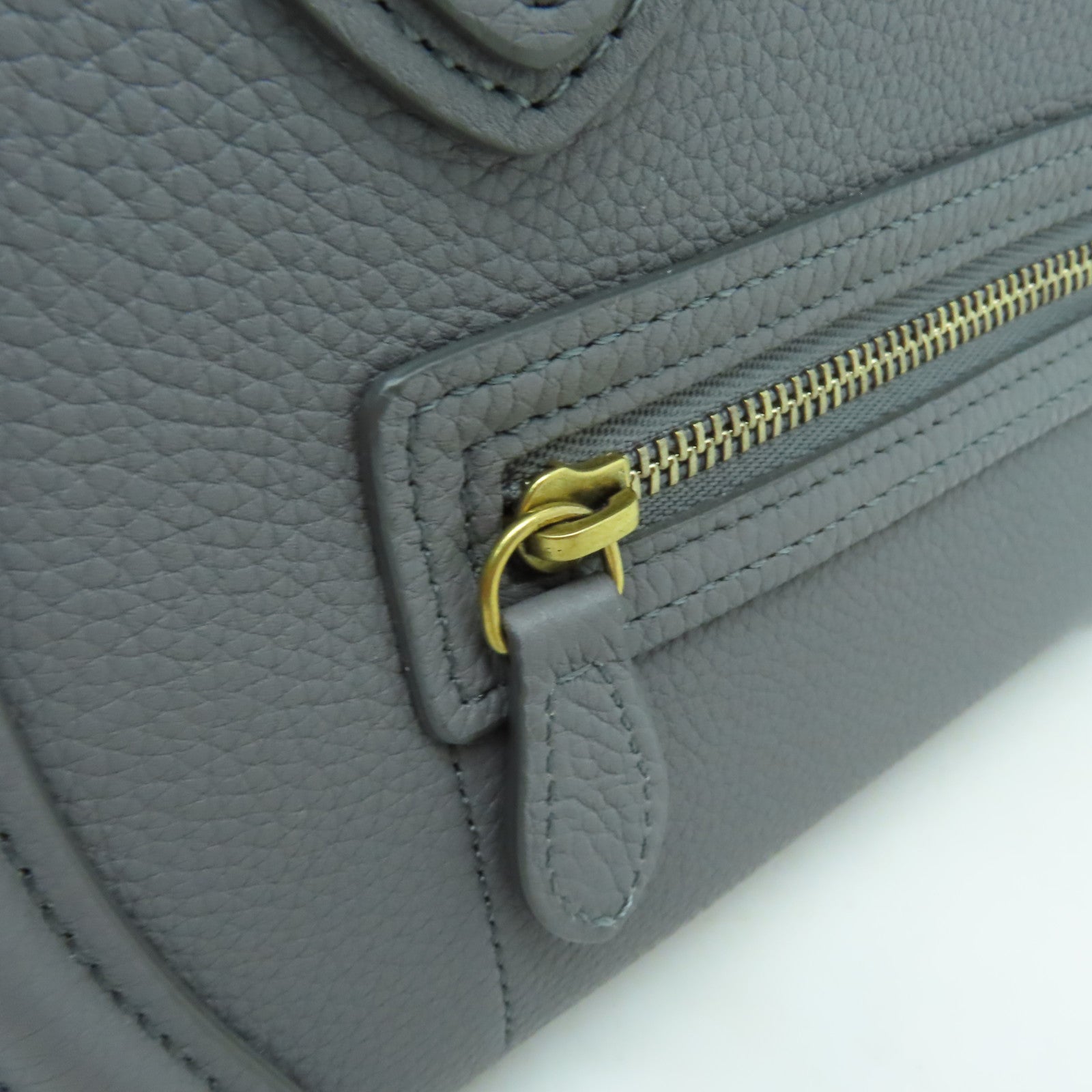 CELINE 牛皮皮革Nano Luggage金扣手挽肩背兩用袋灰色