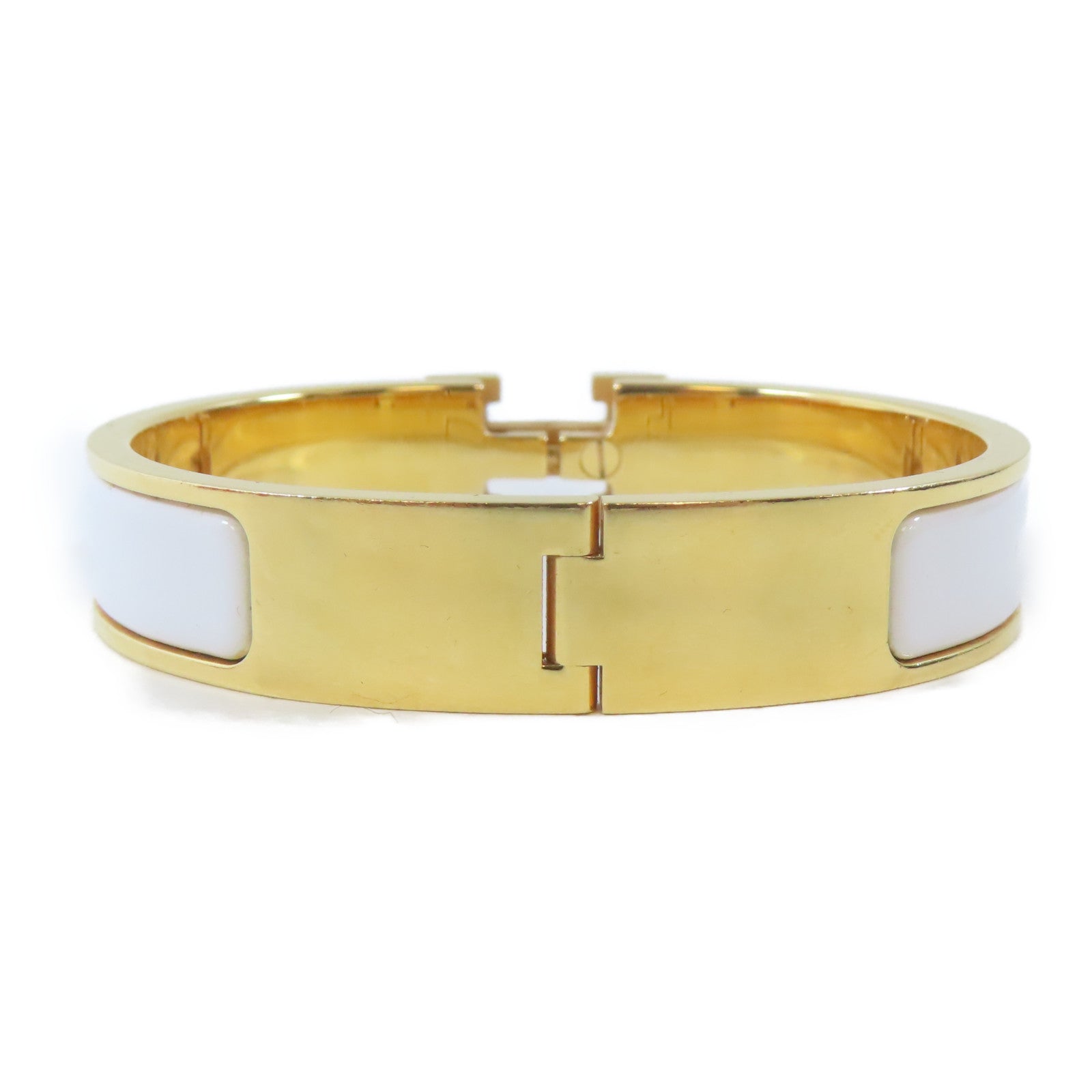 HERMES 金屬Clic H手鐲金色/白色#16cm