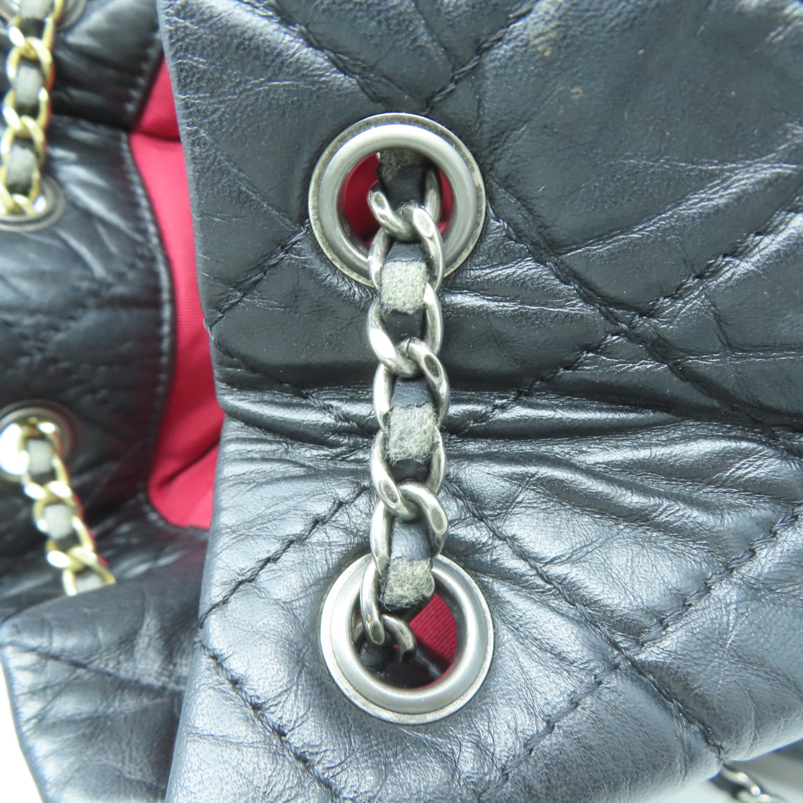 CHANEL 菱格牛皮皮革Backpack金扣/銀扣背包黑色