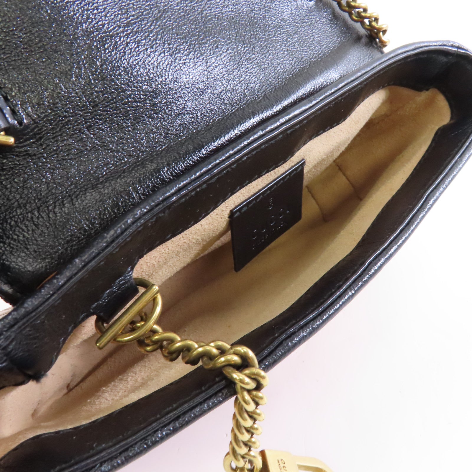 GUCCI 【激減優惠】牛皮皮革GG Marmont金扣鏈帶肩背袋棕色