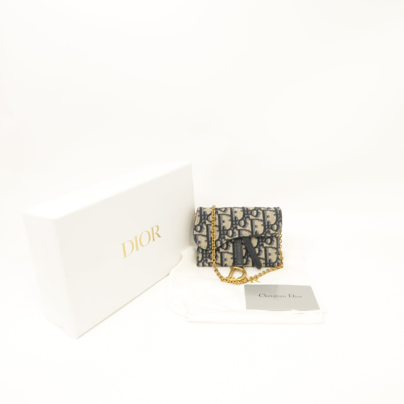 Dior 帆布Saddle Oblique金扣鏈帶肩背袋藍色