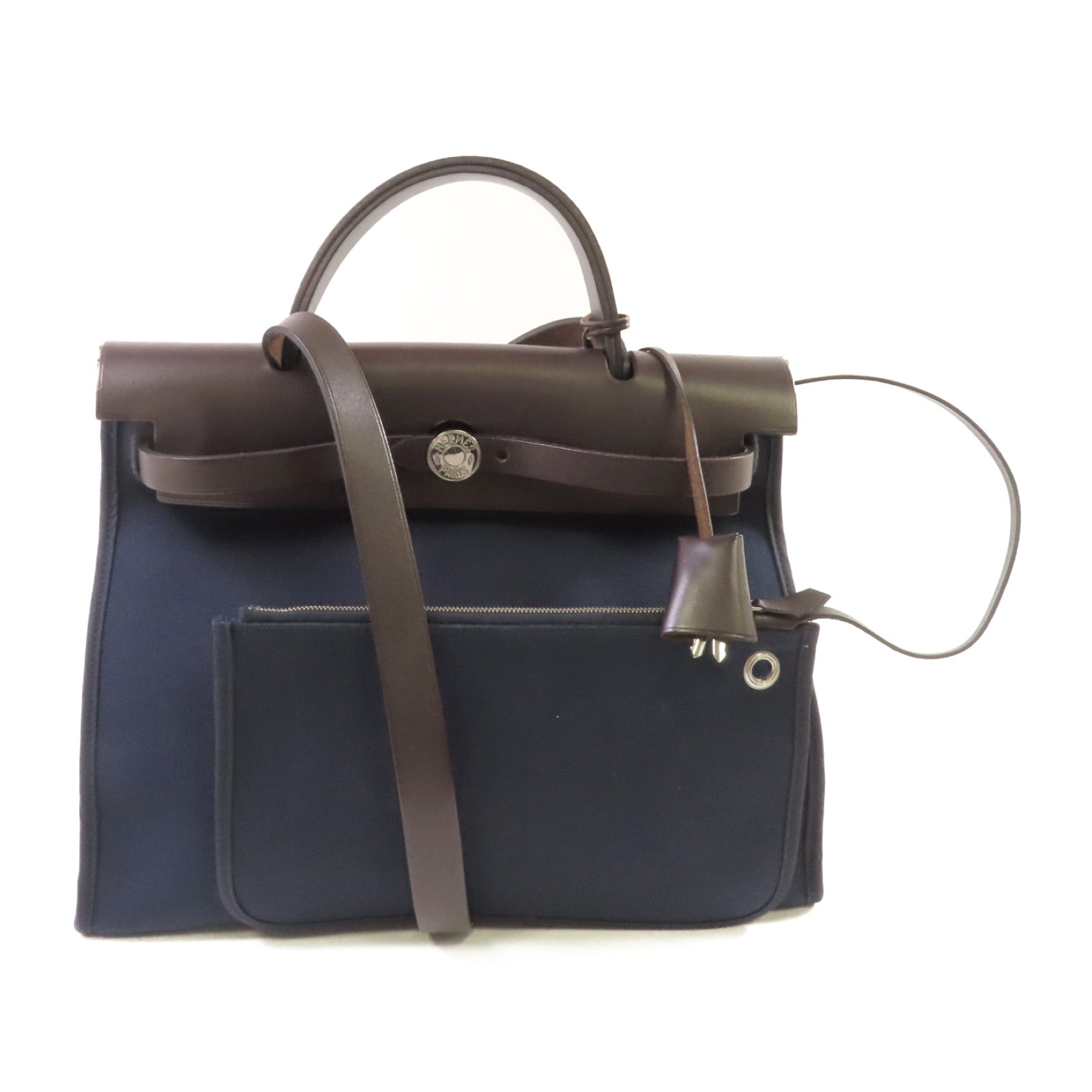 HERMES 帆布Herbag PM 2Way Shoulder Bag銀扣手挽肩背袋藍色