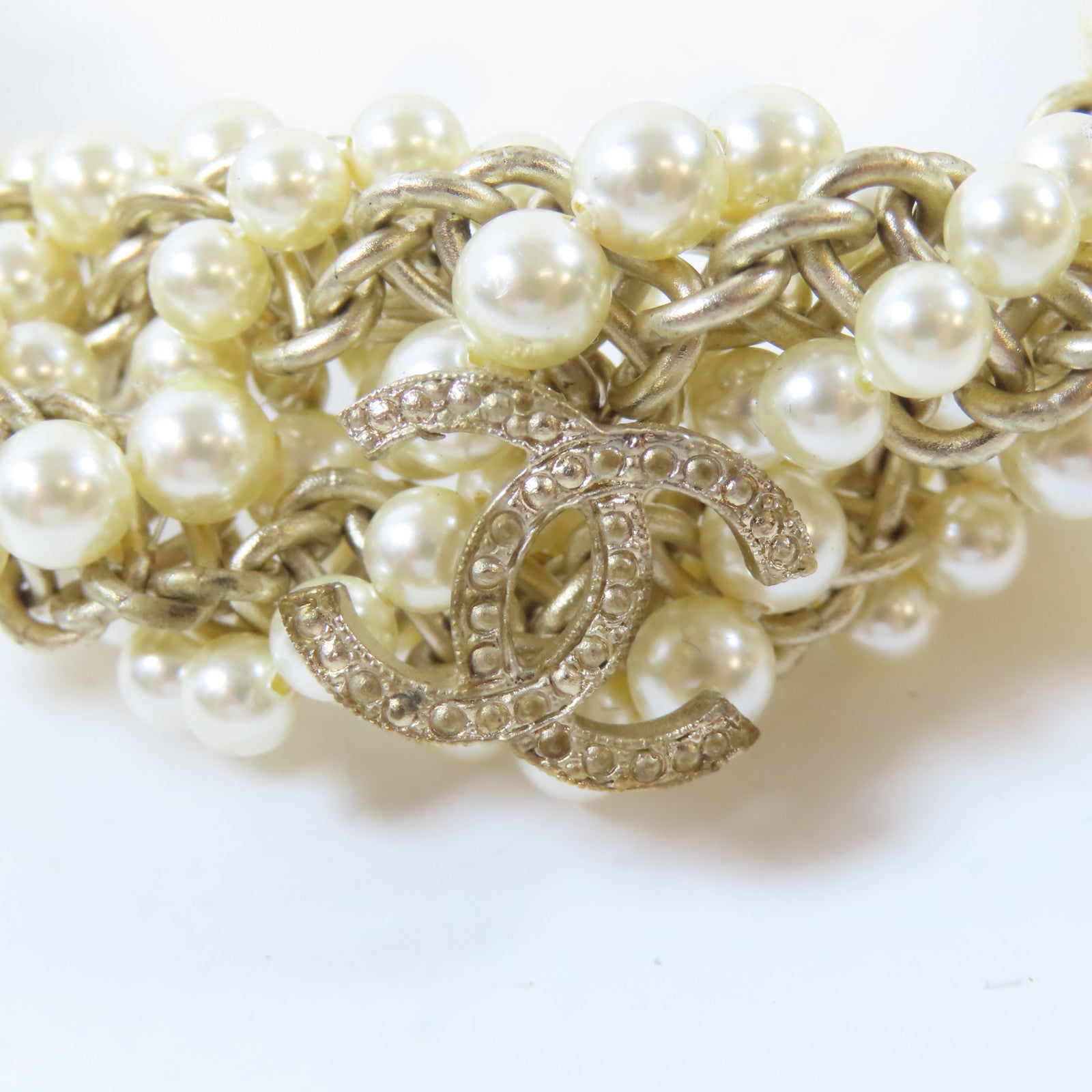 CHANEL PVC/金屬Twist Pearl Choker項鍊白色