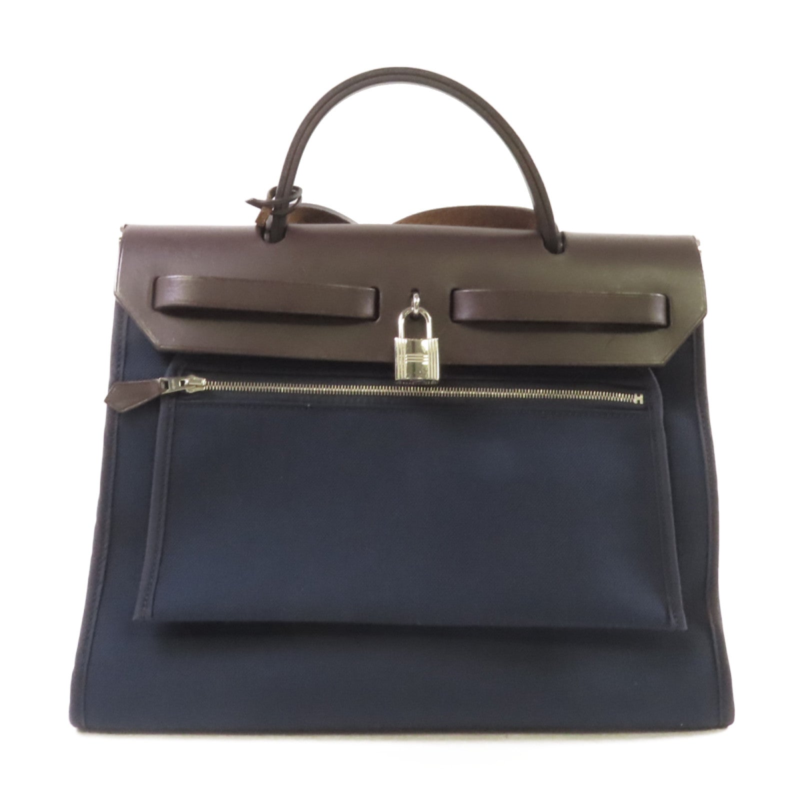 HERMES 帆布Herbag PM 2Way Shoulder Bag銀扣手挽肩背袋藍色