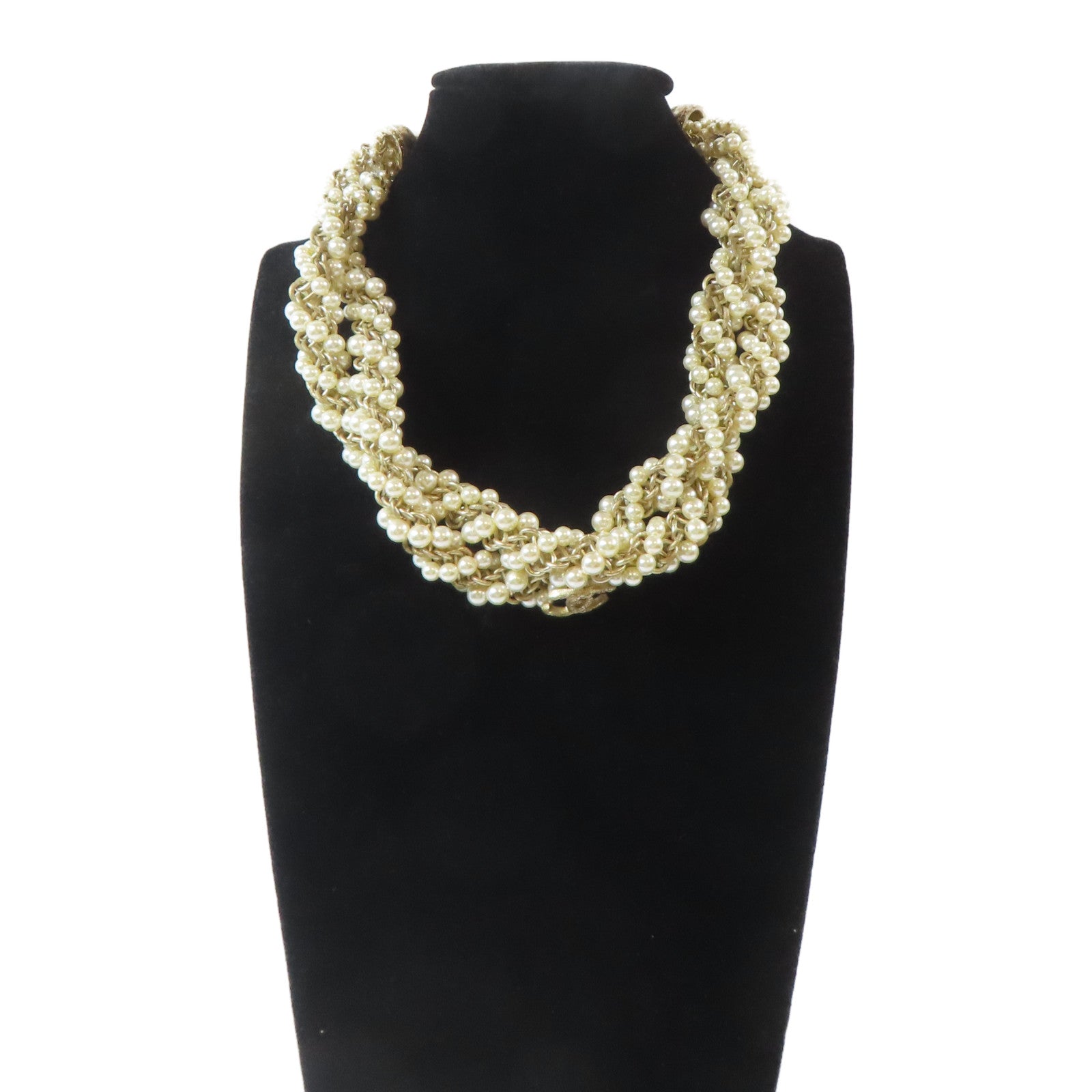 CHANEL PVC/金屬Twist Pearl Choker項鍊白色