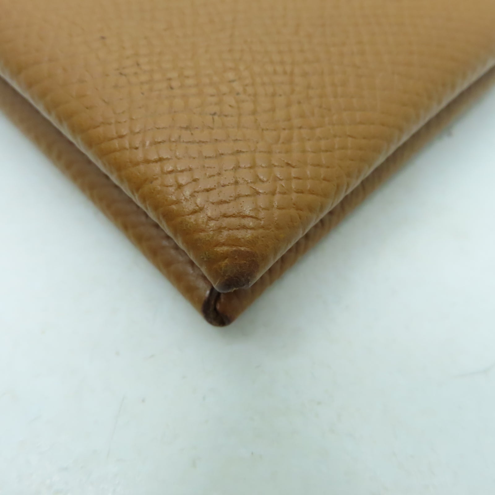 HERMES 【激減優惠】Epsom皮革Calvi銀扣卡片套Gold經典駝色