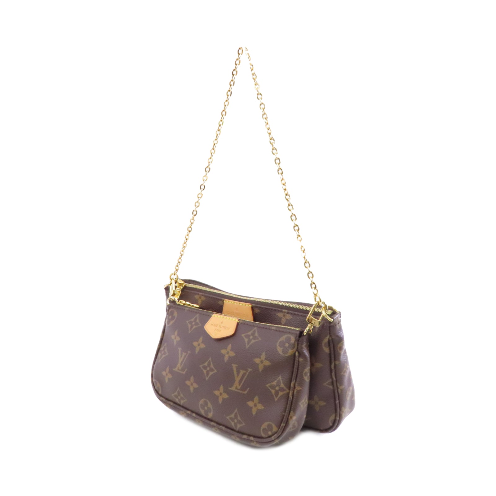 LOUIS VUITTON Monogram Multi Pochette Accessoires金扣鏈帶手挽肩背兩用袋啡色/粉紅色