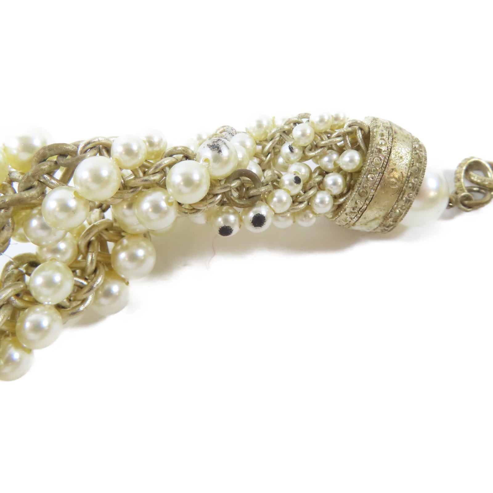 CHANEL PVC/金屬Twist Pearl Choker項鍊白色
