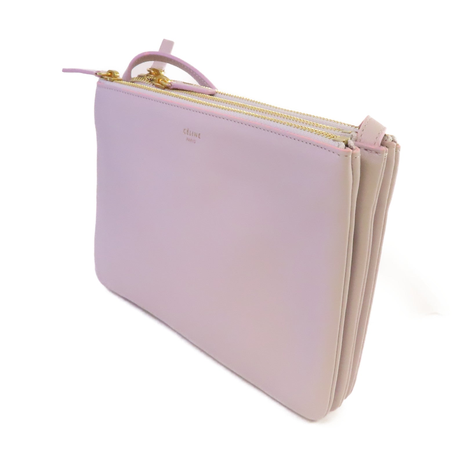 CELINE 牛皮皮革Trio Shoulder Bag金扣肩背袋淺紫色