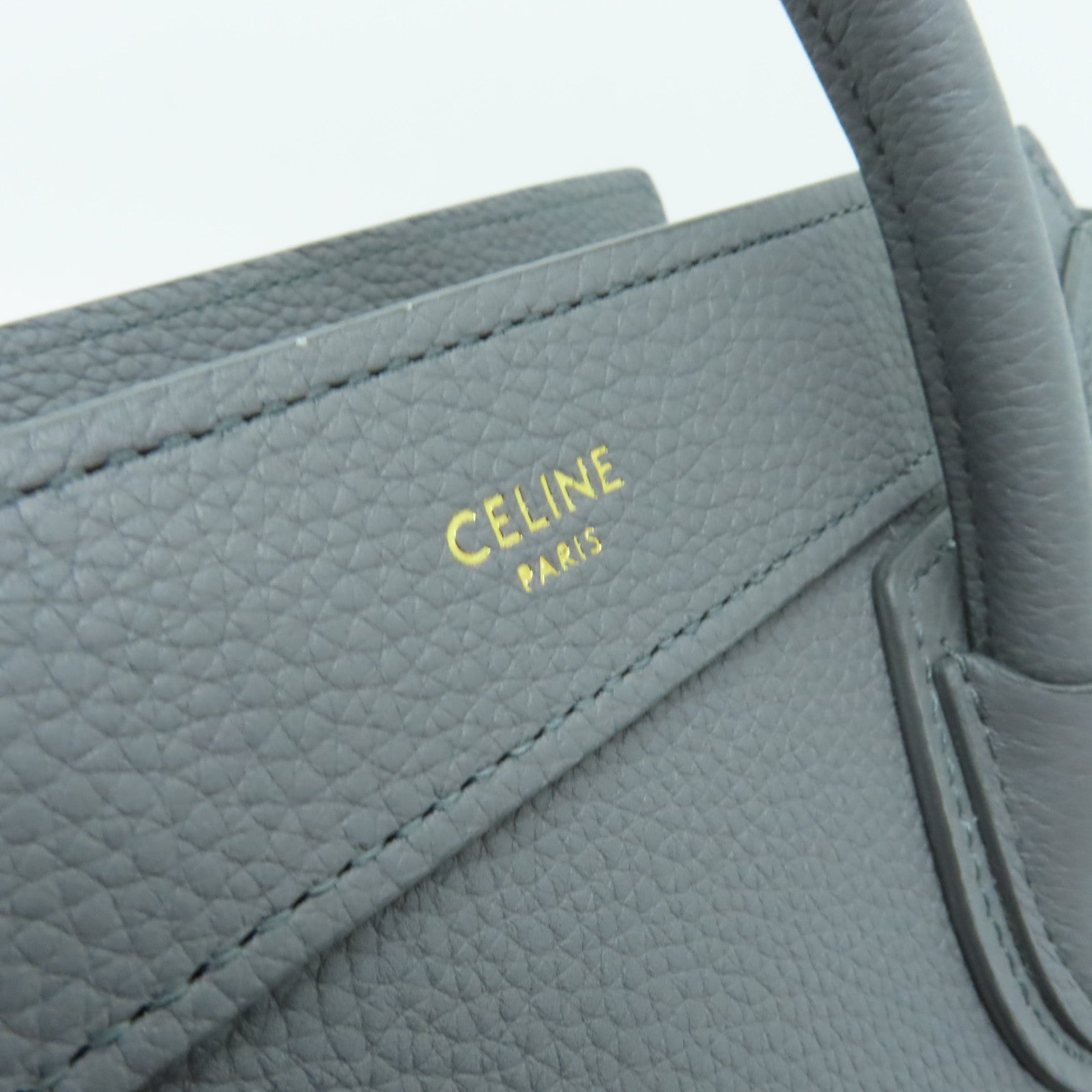 CELINE 牛皮皮革Nano Luggage金扣手挽肩背兩用袋灰色