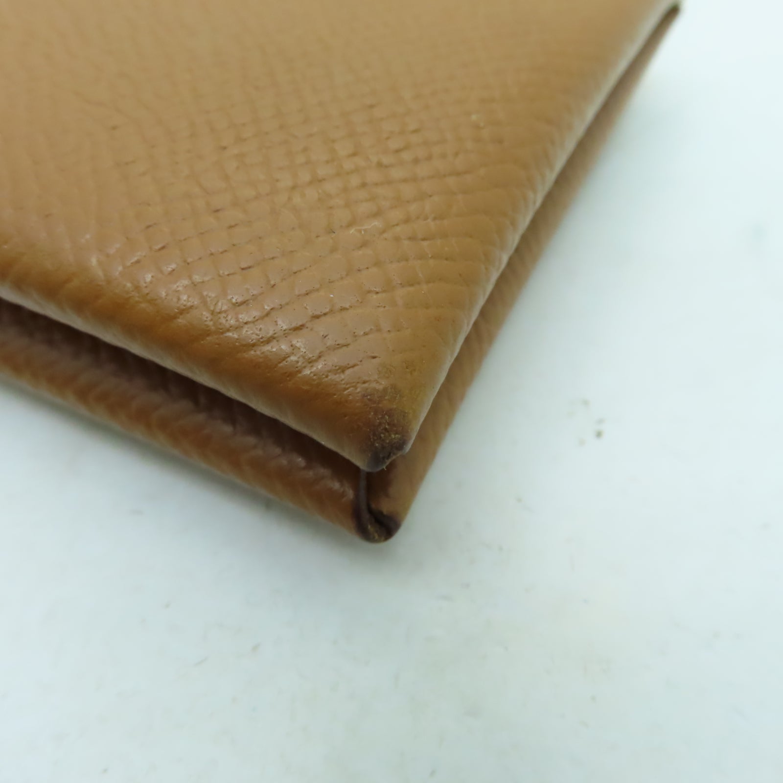 HERMES 【激減優惠】Epsom皮革Calvi銀扣卡片套Gold經典駝色