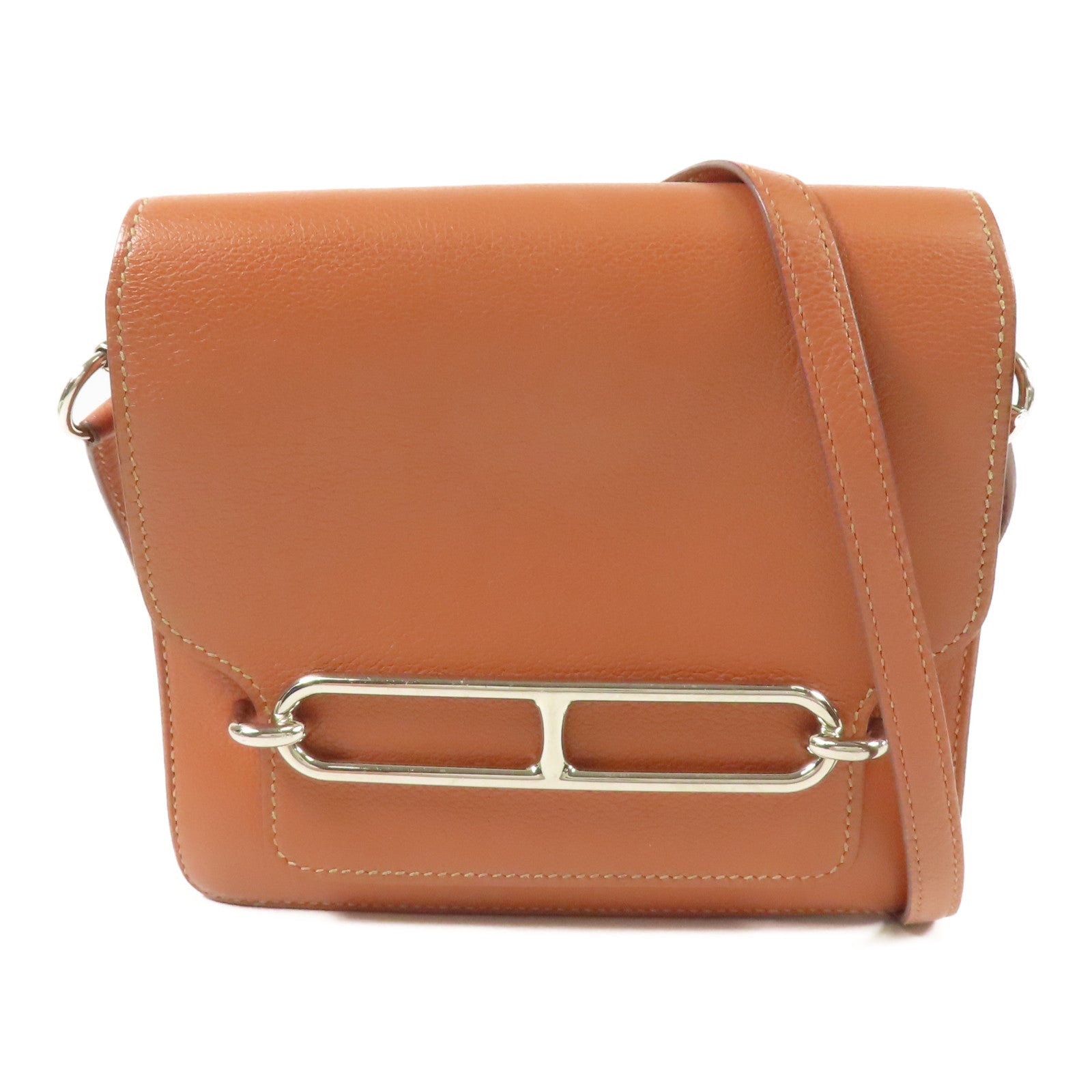 HERMES Evercolor皮革Mini Roulis金扣肩背袋Terre Battue/Capucine