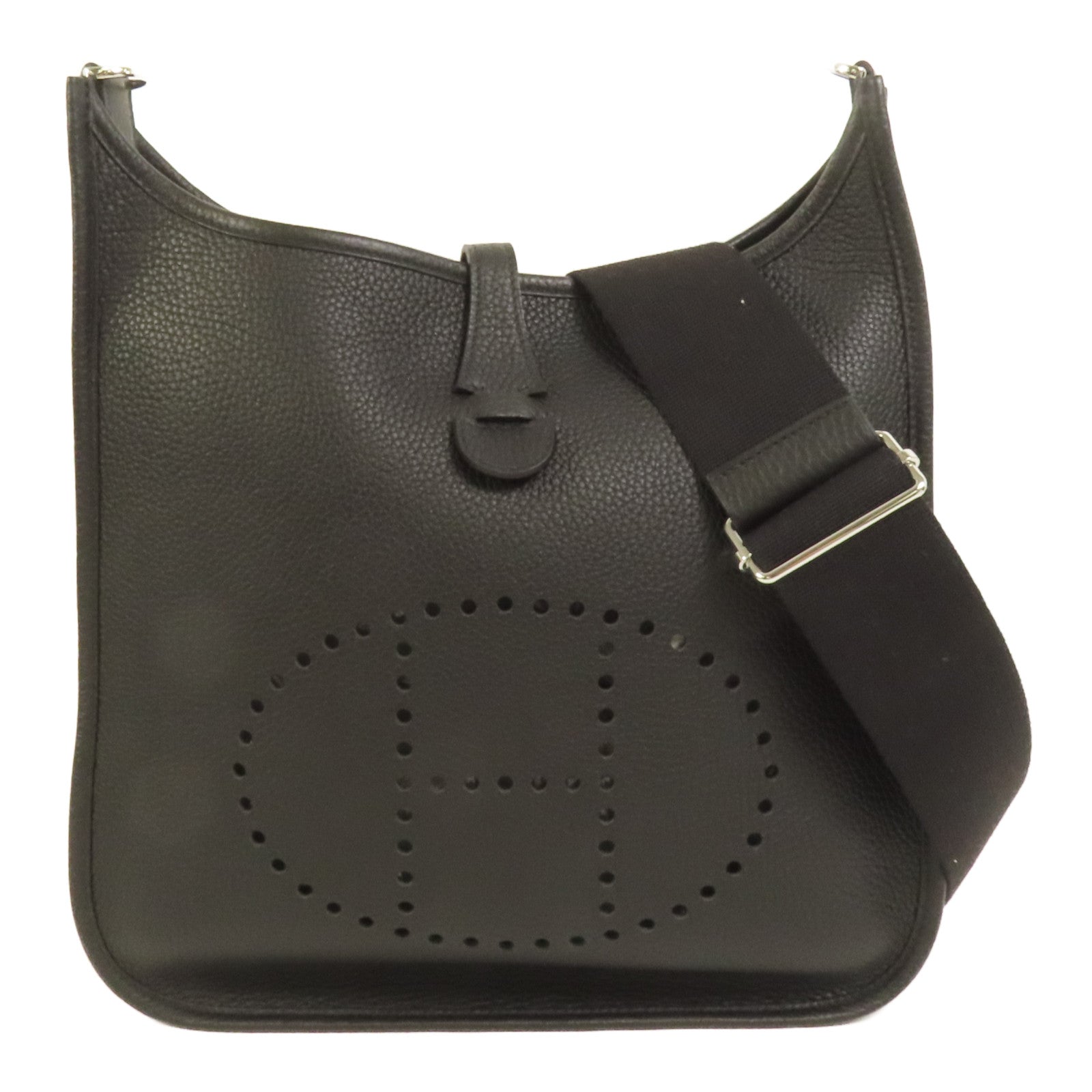 HERMES Clemence皮革Evelyne PM銀扣肩背袋Noir