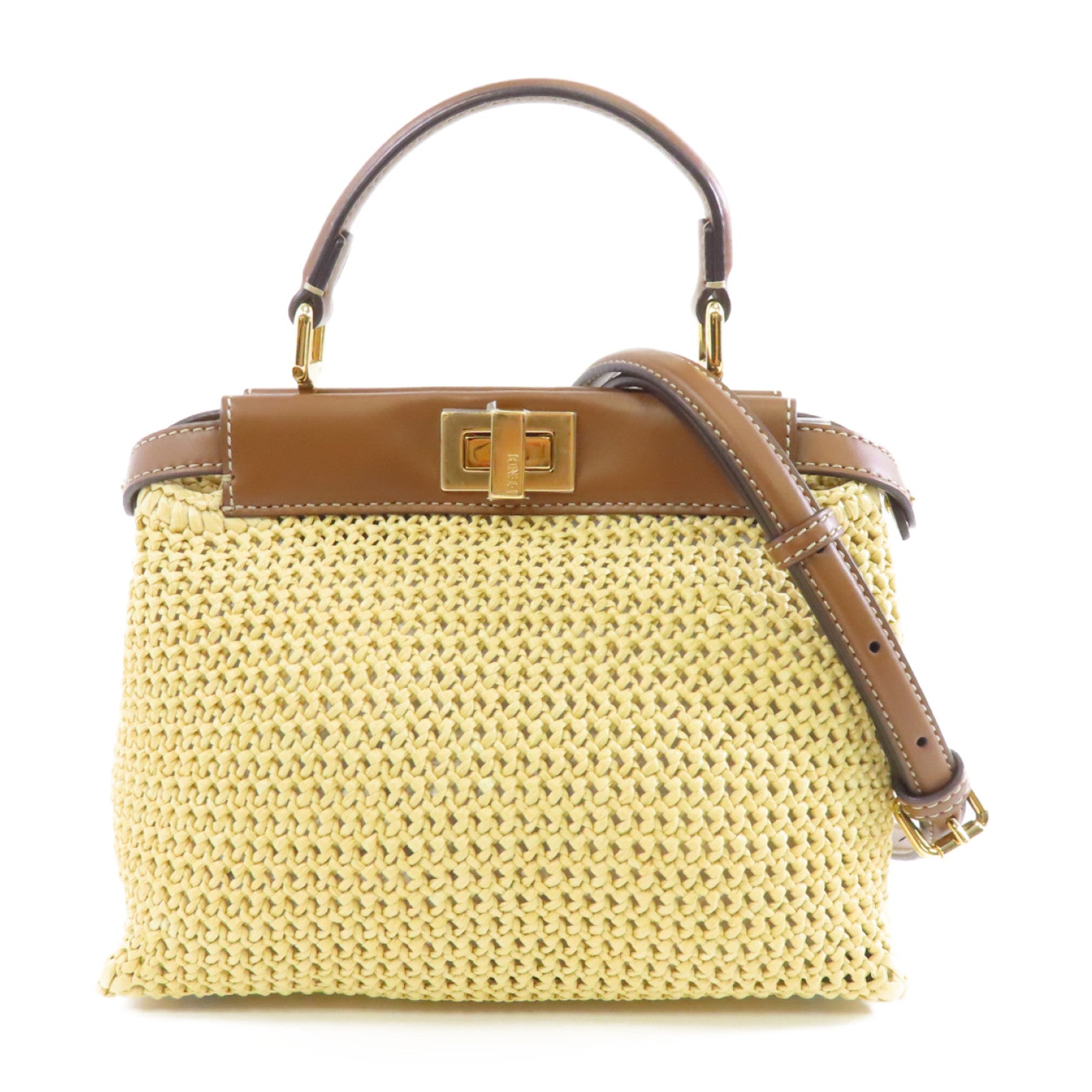 FENDI 【激減優惠】酒椰Mini Peekaboo金扣手挽肩背兩用袋米色/棕色