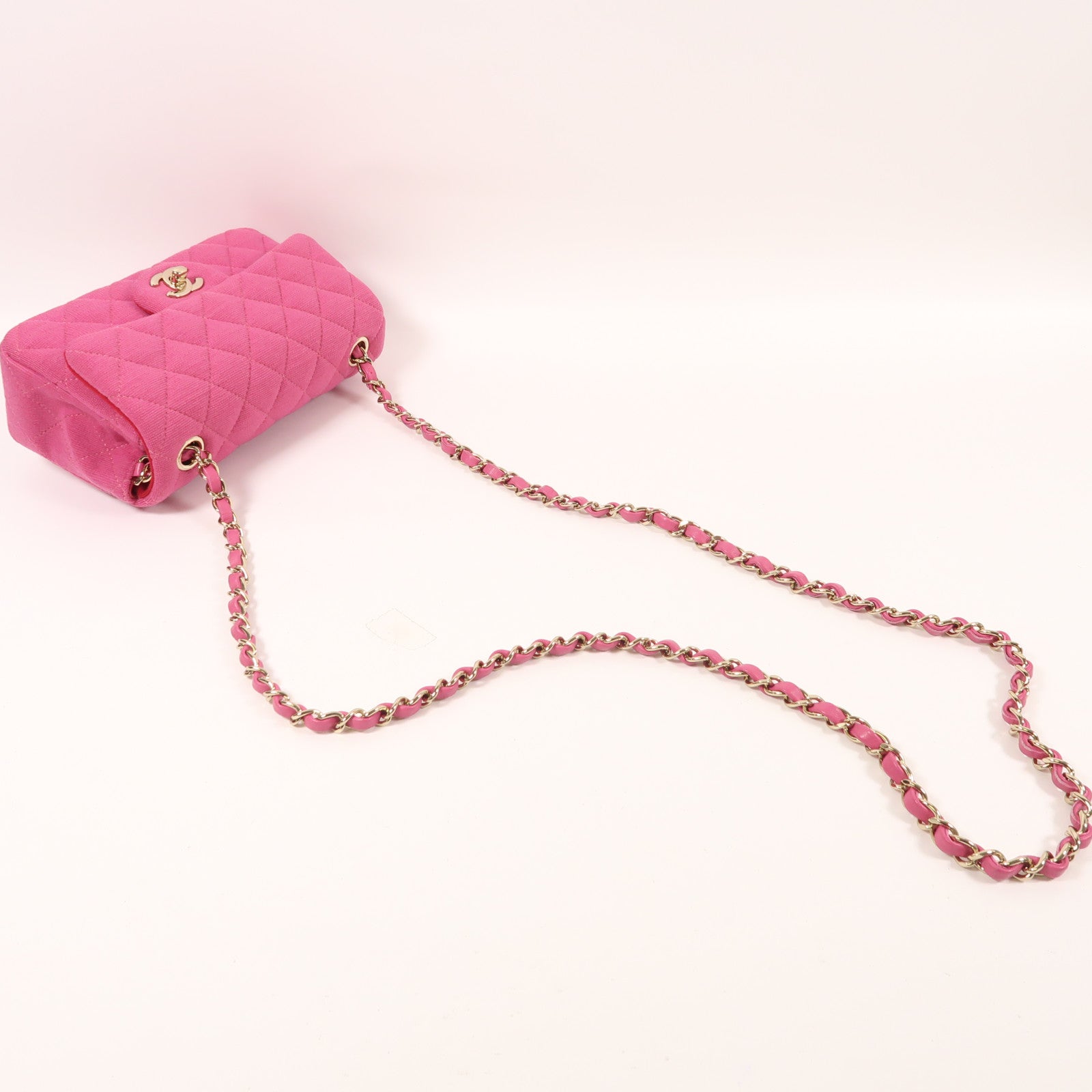 CHANEL 棉質Mini Classic 20金扣鏈帶肩背袋