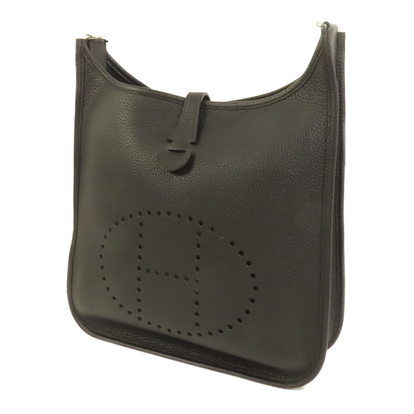HERMES Clemence皮革Evelyne PM銀扣肩背袋Noir