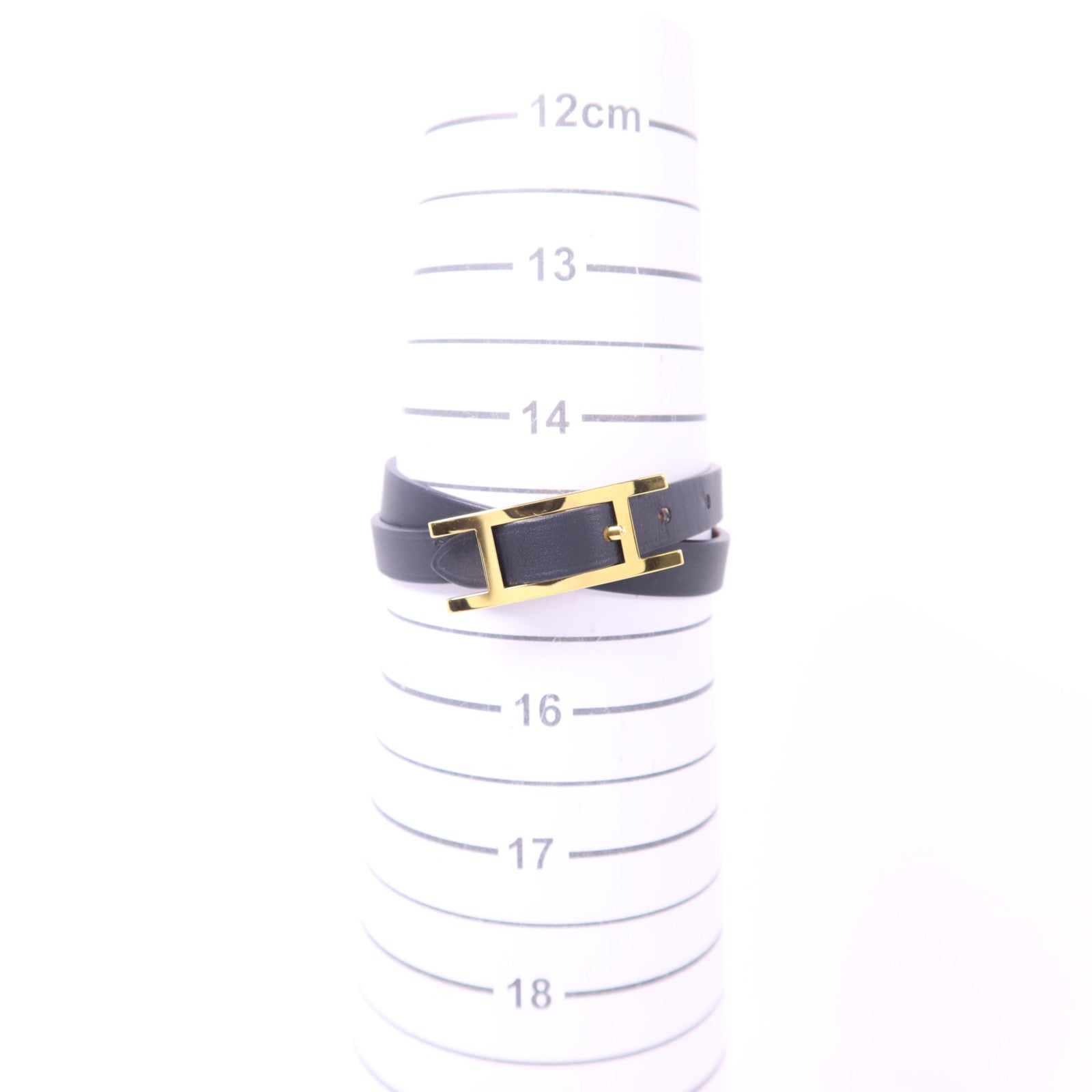 HERMES Swift皮革Behapi Double Tour金扣手鐲Noir