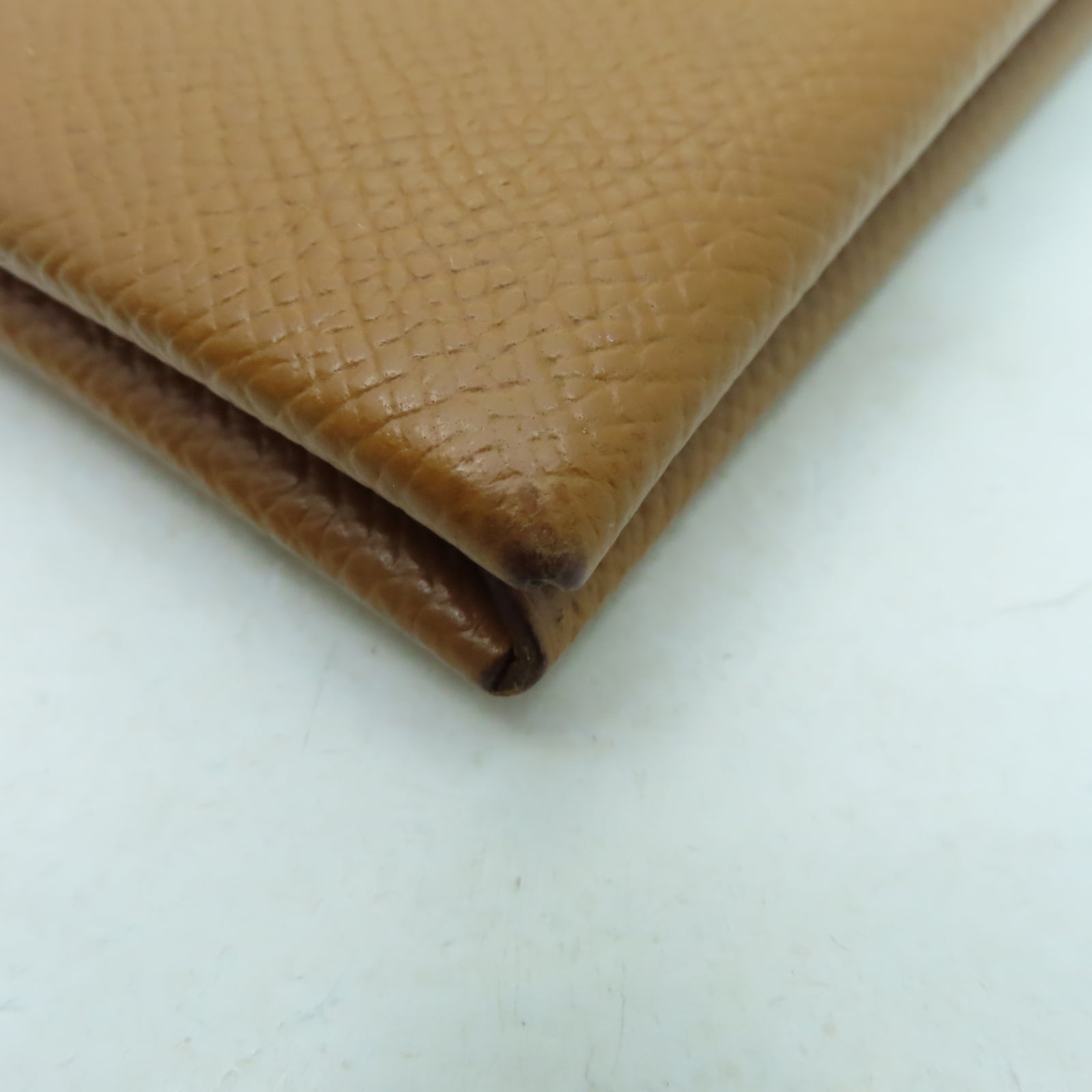 HERMES 【激減優惠】Epsom皮革Calvi銀扣卡片套Gold經典駝色