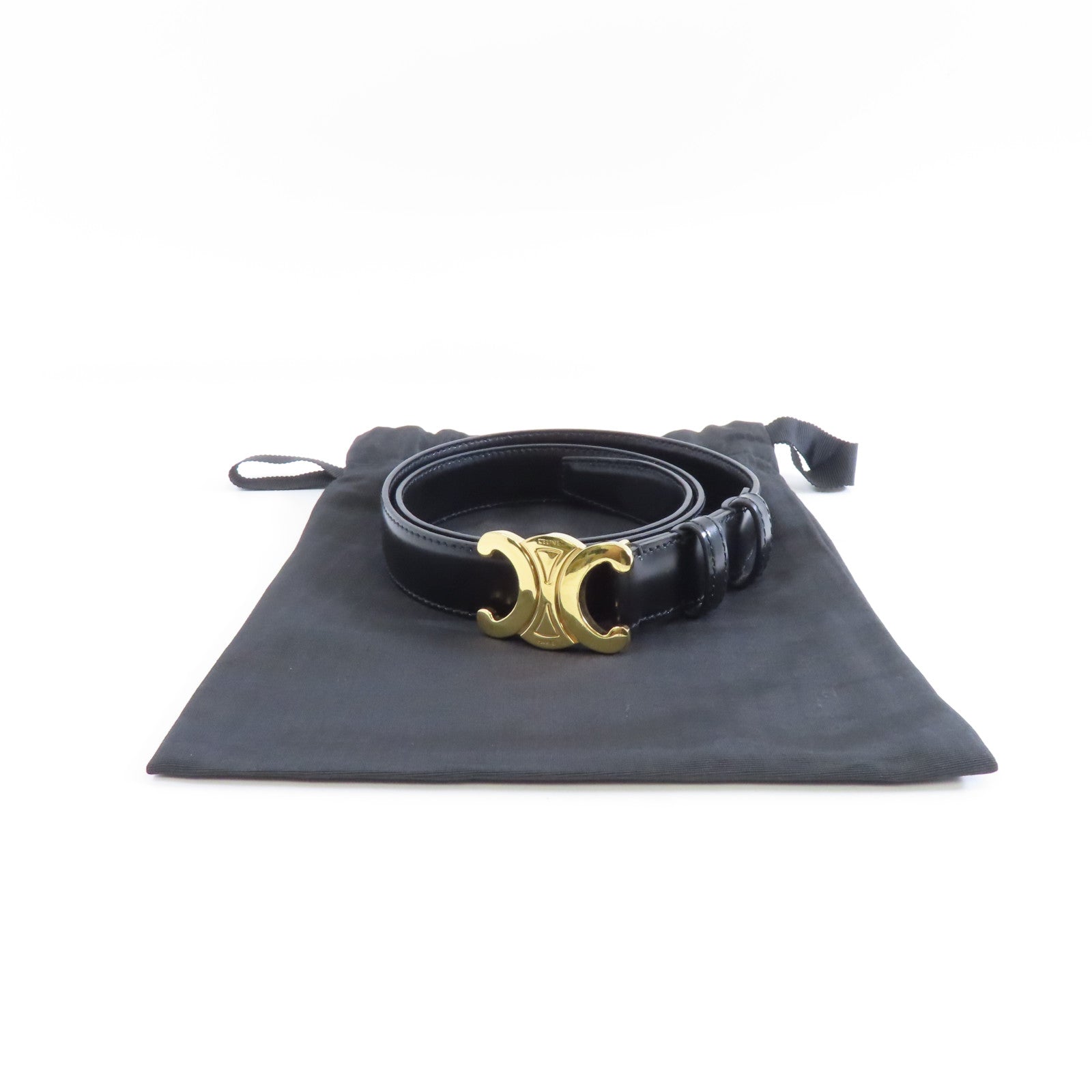 CELINE 牛皮皮革Belt 75cm金扣皮帶黑色