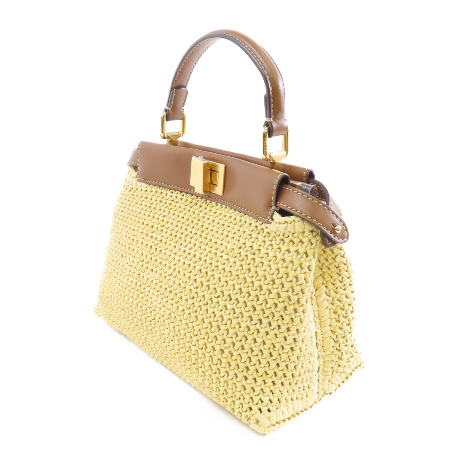 FENDI 【激減優惠】酒椰Mini Peekaboo金扣手挽肩背兩用袋米色/棕色