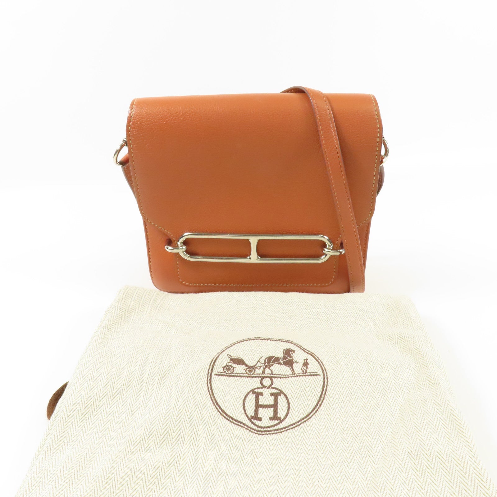 HERMES Evercolor皮革Mini Roulis金扣肩背袋Terre Battue/Capucine