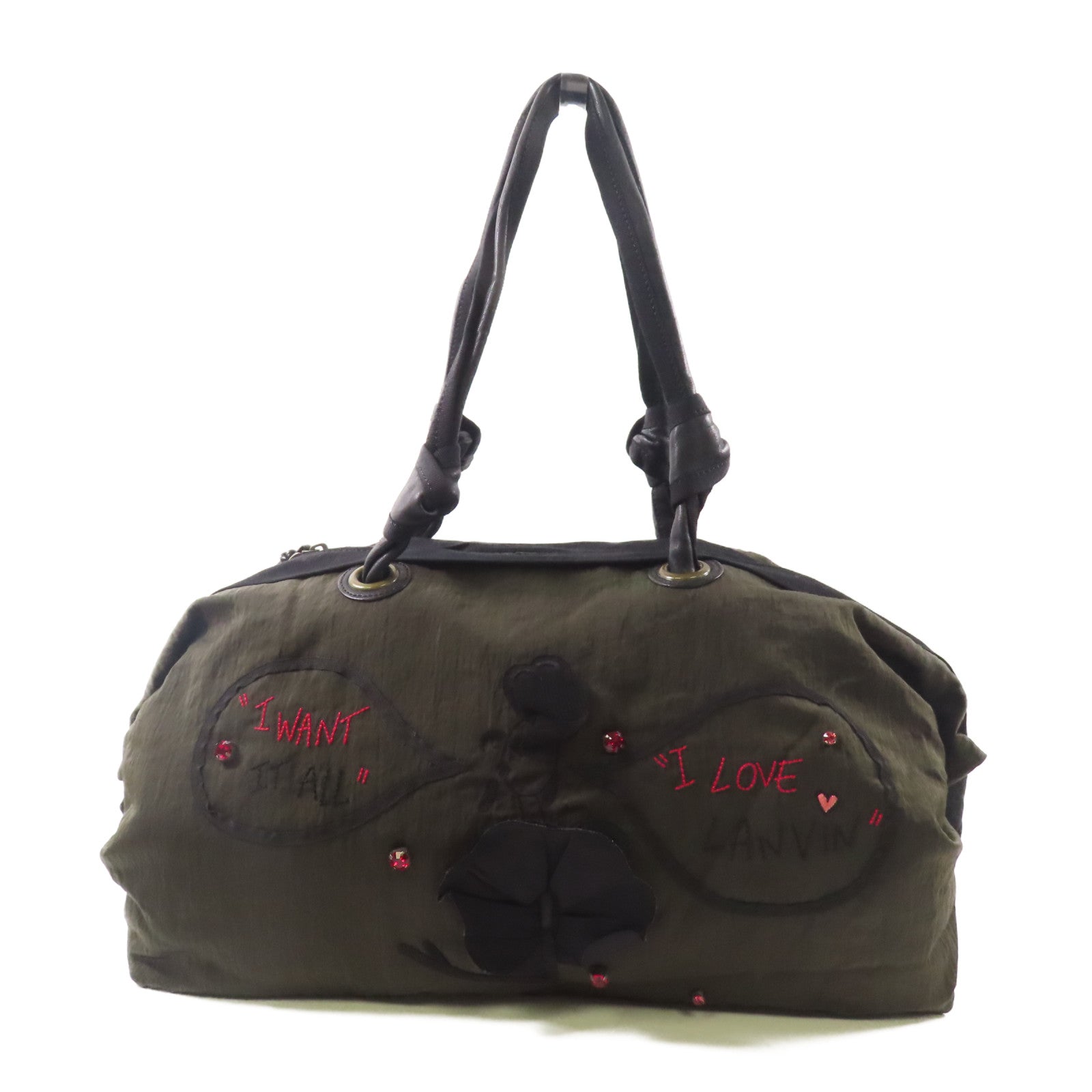 LANVIN 尼龍Shoulder Bag肩背袋卡其色/黑色