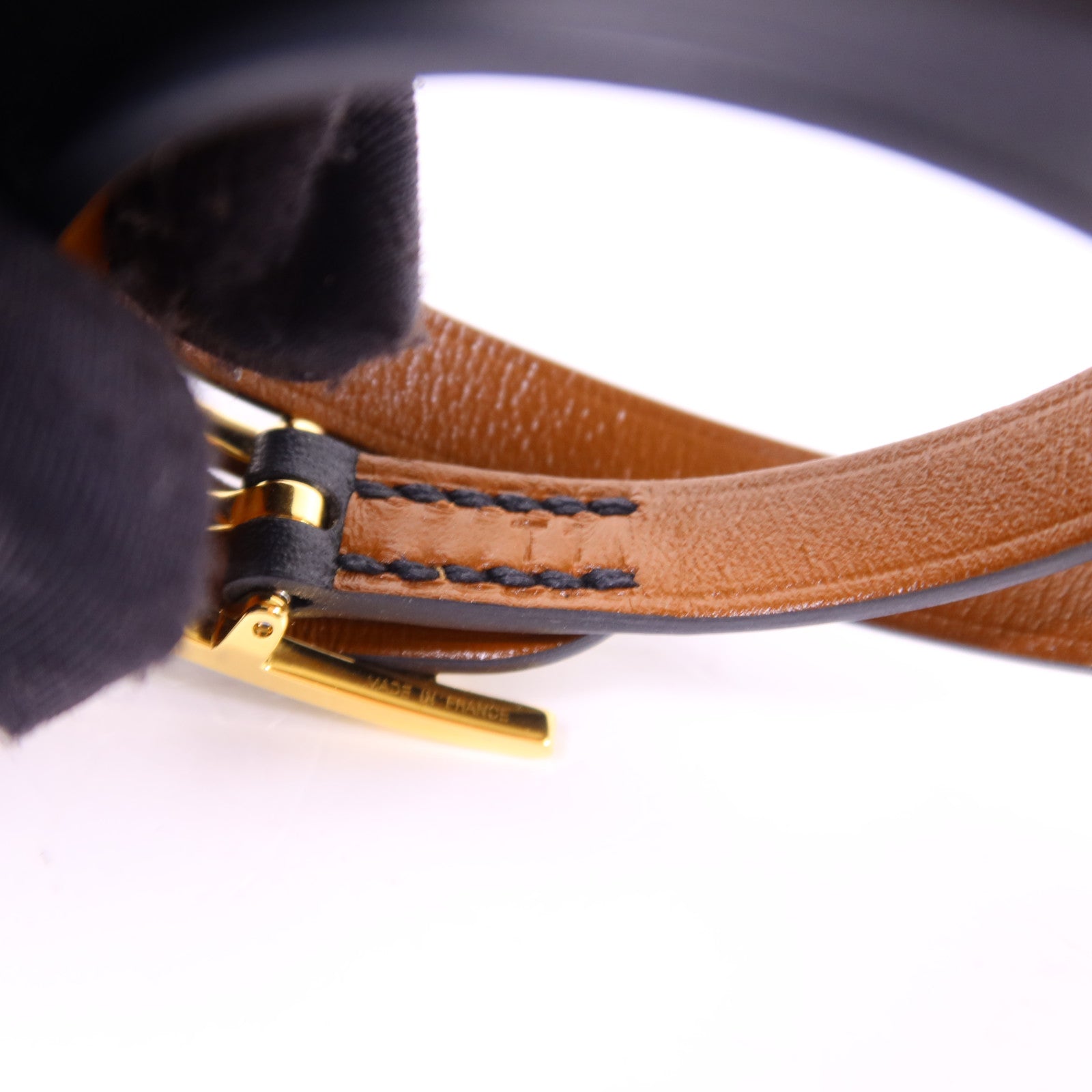 HERMES Swift皮革Behapi Double Tour金扣手鐲Noir