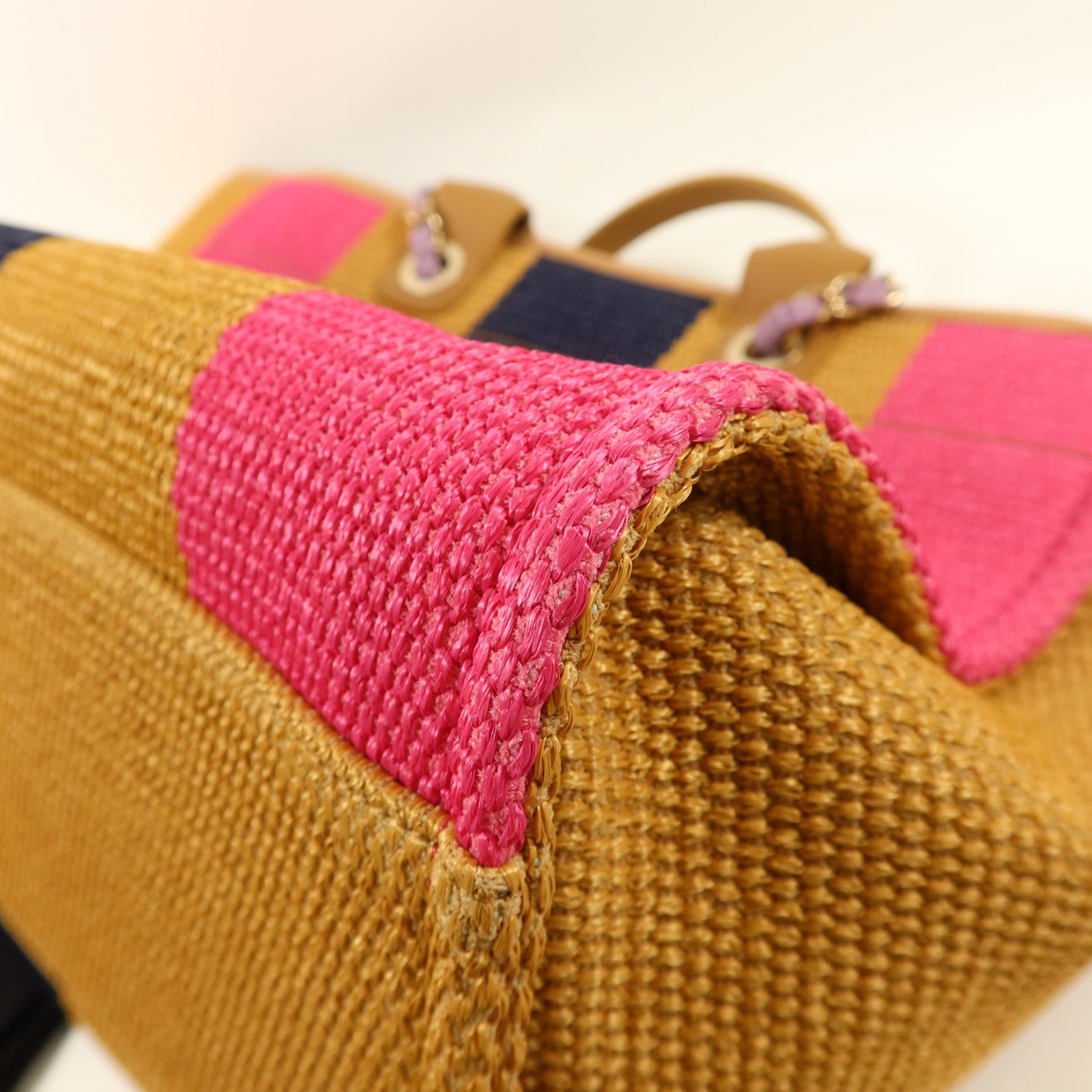 CHANEL Raffia Striped Straw Raffia Deauville Tote金扣手挽肩背兩用袋