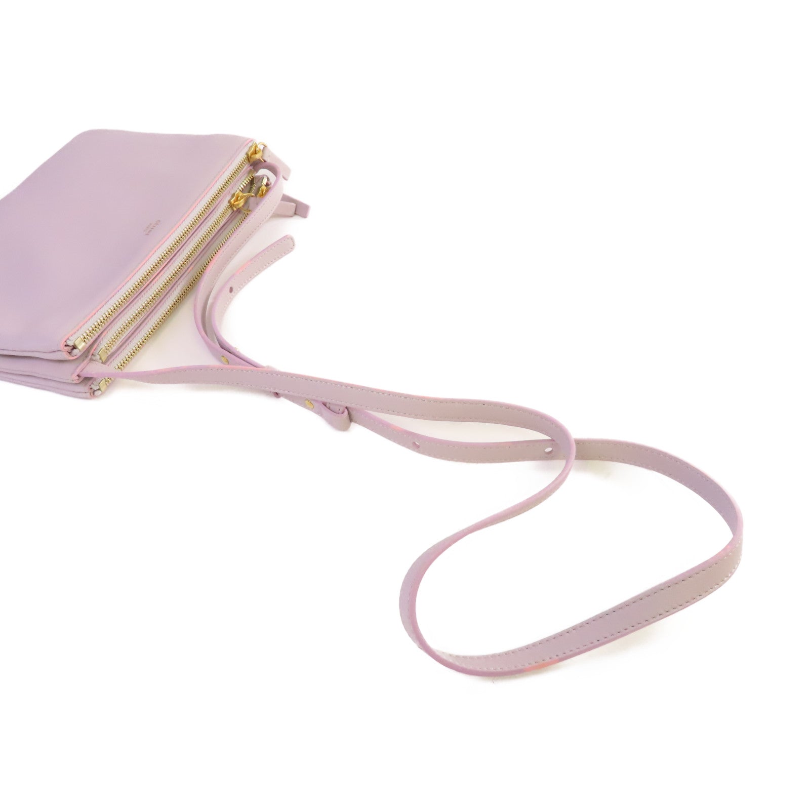 CELINE 牛皮皮革Trio Shoulder Bag金扣肩背袋淺紫色