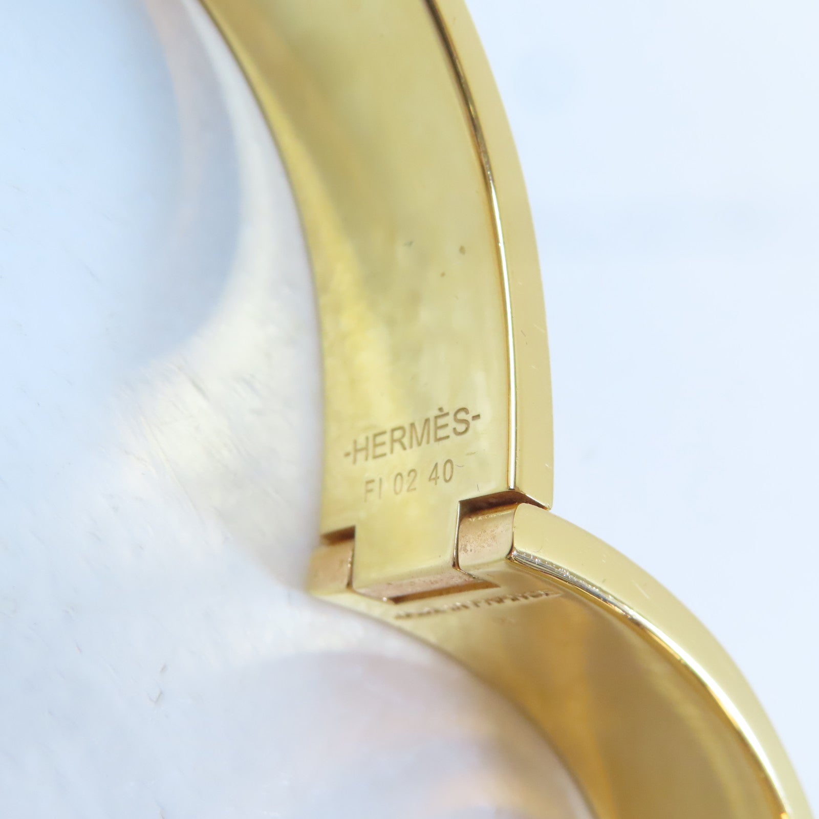 HERMES 金屬Clic H手鐲金色/白色#16cm