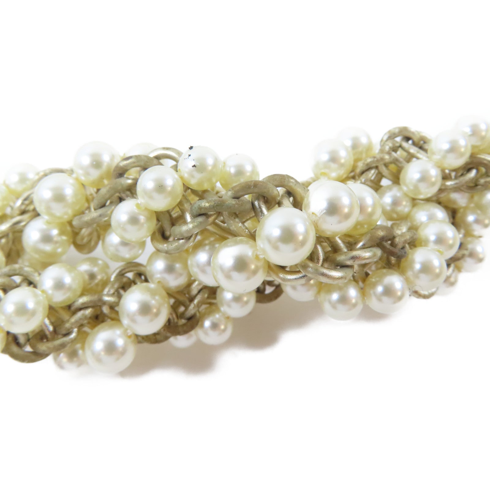 CHANEL PVC/金屬Twist Pearl Choker項鍊白色