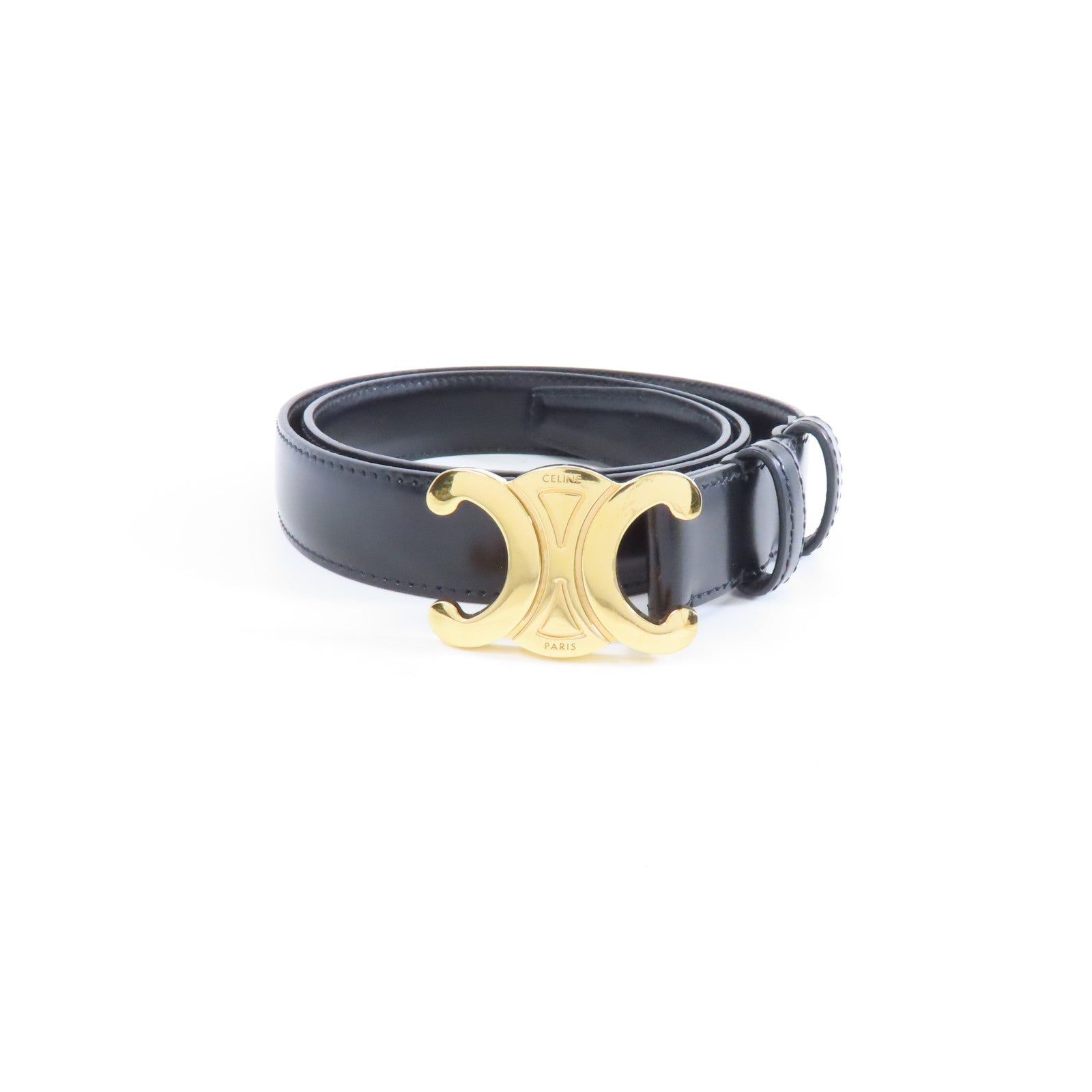 CELINE 牛皮皮革Belt 75cm金扣皮帶黑色