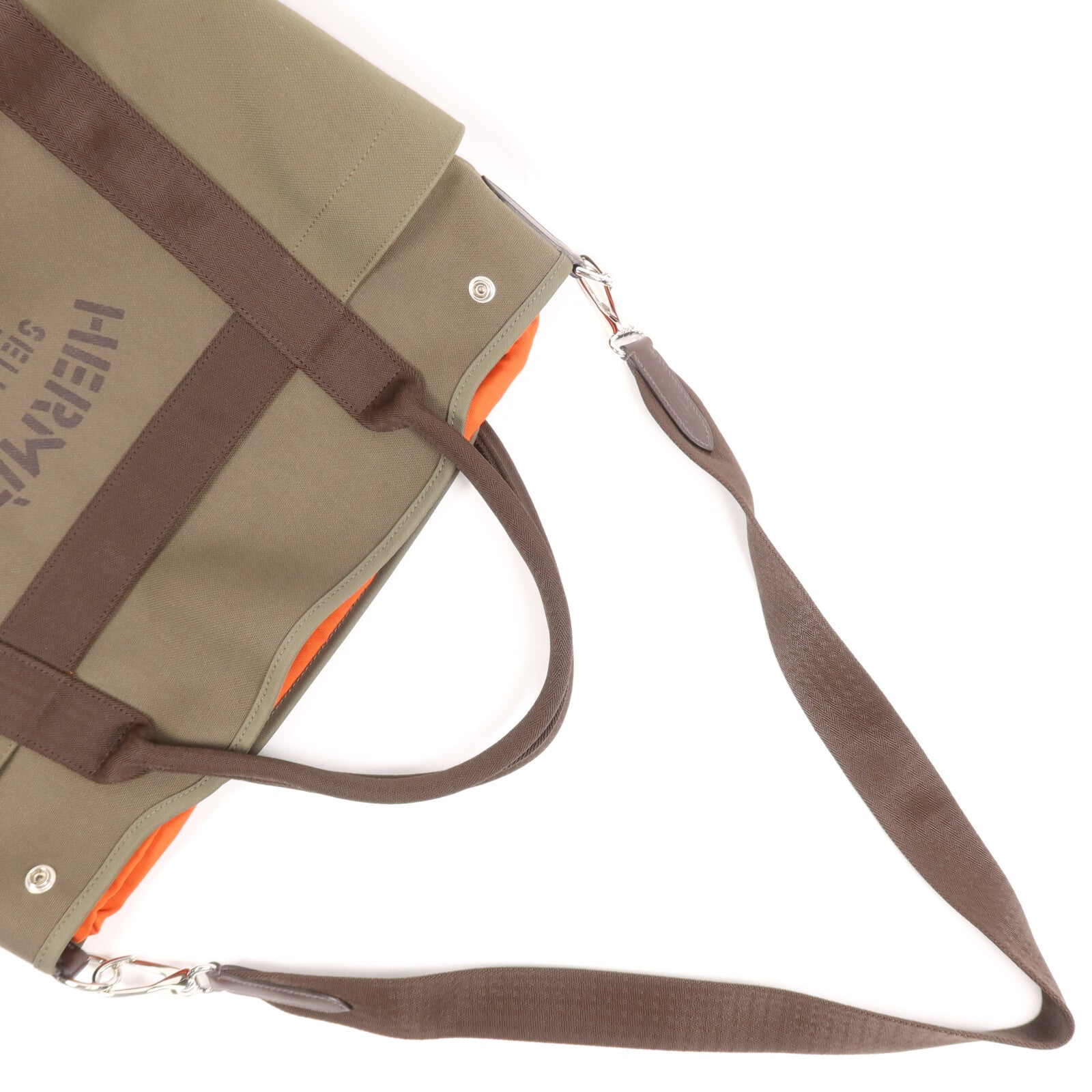 HERMES 【激減優惠】帆布Sac De Pansage Groom銀扣手挽肩背兩用袋Green