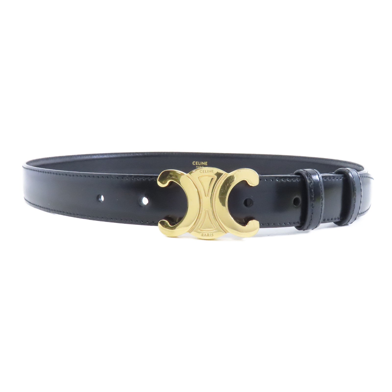 CELINE 牛皮皮革Belt 75cm金扣皮帶黑色