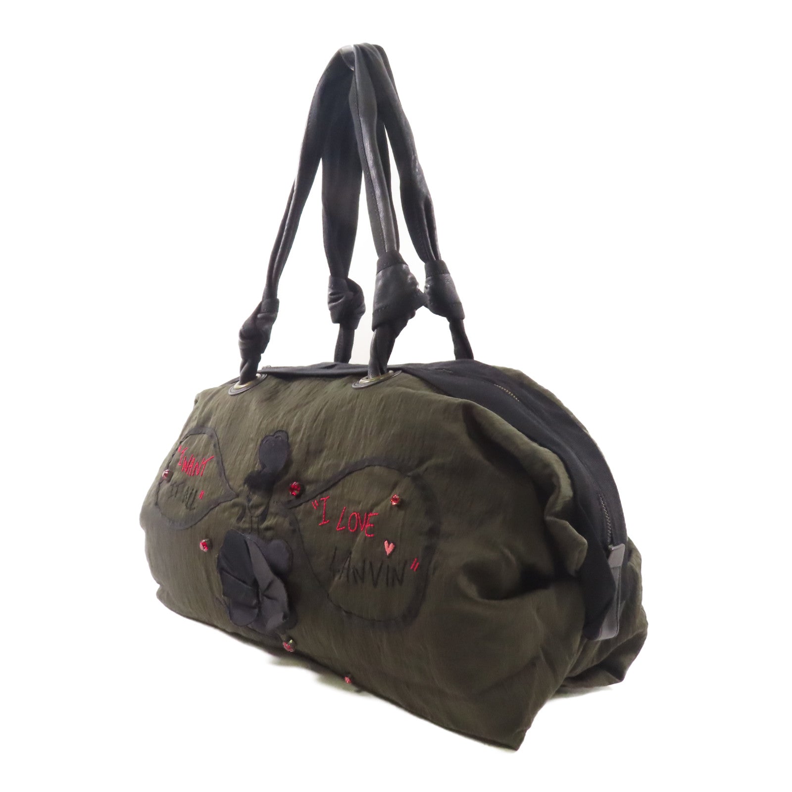 LANVIN 尼龍Shoulder Bag肩背袋卡其色/黑色