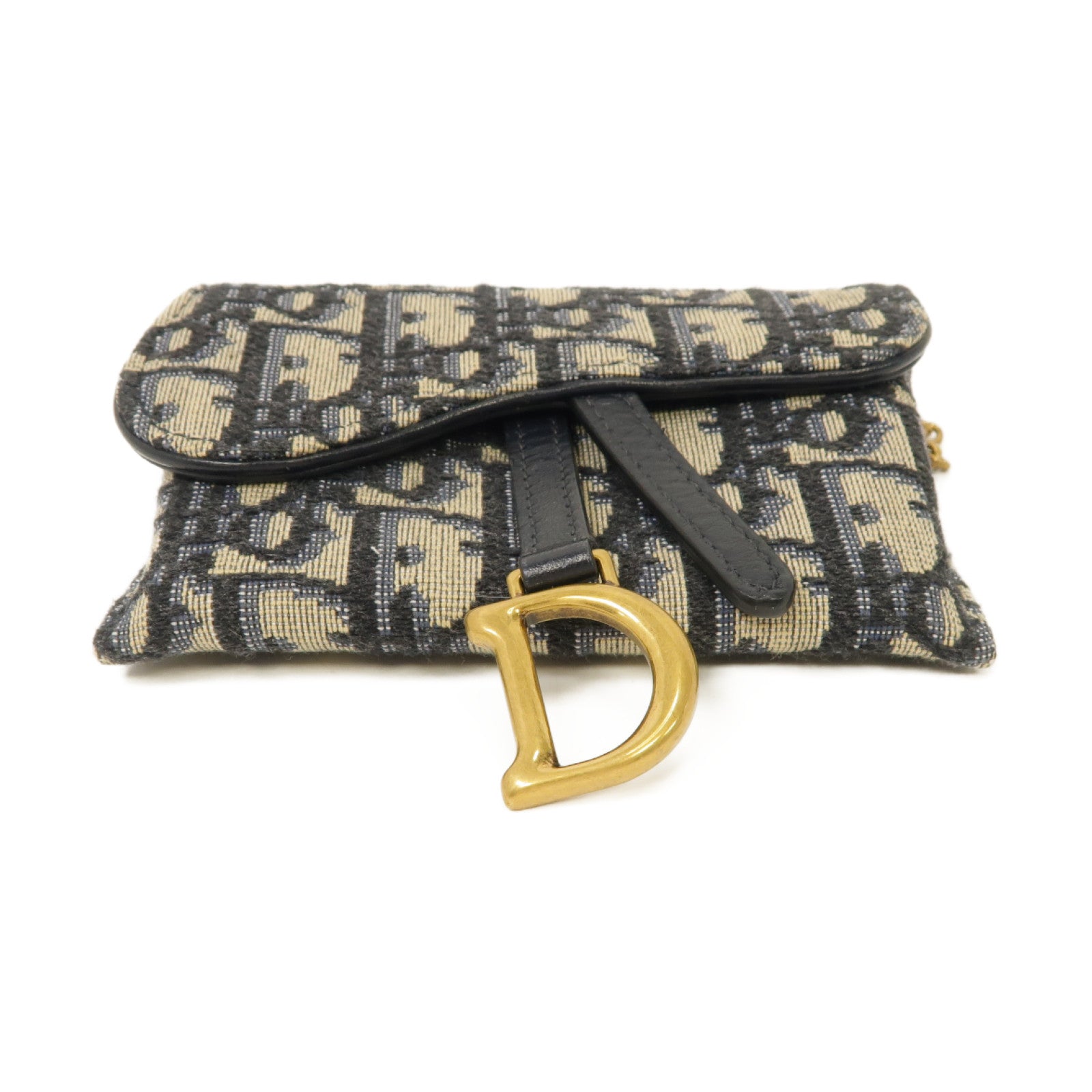 Dior 帆布Saddle Oblique金扣鏈帶肩背袋藍色