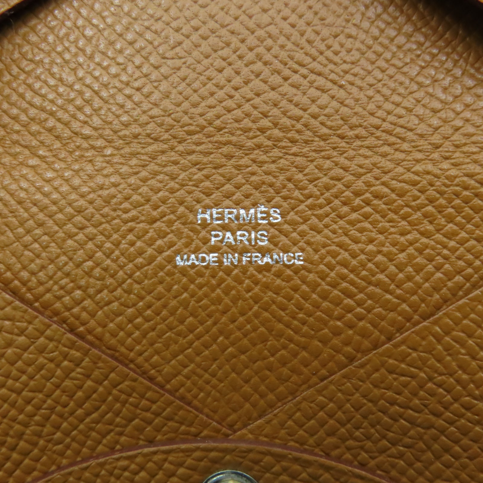 HERMES 【激減優惠】Epsom皮革Calvi銀扣卡片套Gold經典駝色